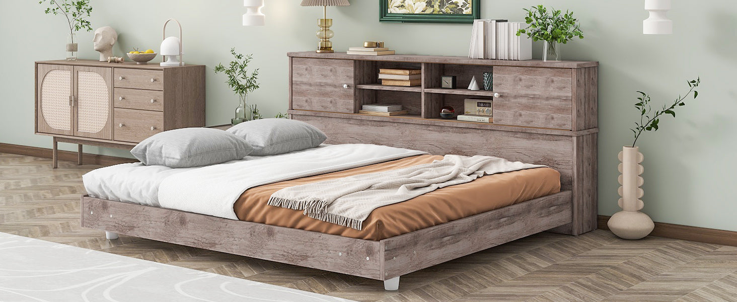 Full Size Daybed Frame with Storage Bookcases,Wood Light Oak