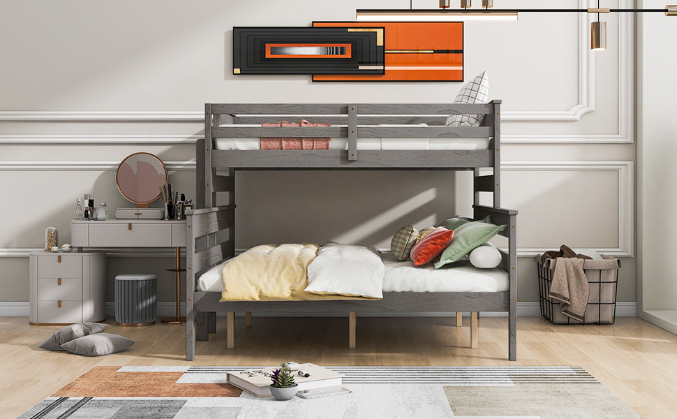 Wood Twin XL over Queen Bunk Bed with Ladder, Gray - Atlantic Fine Furniture Melbourne FL