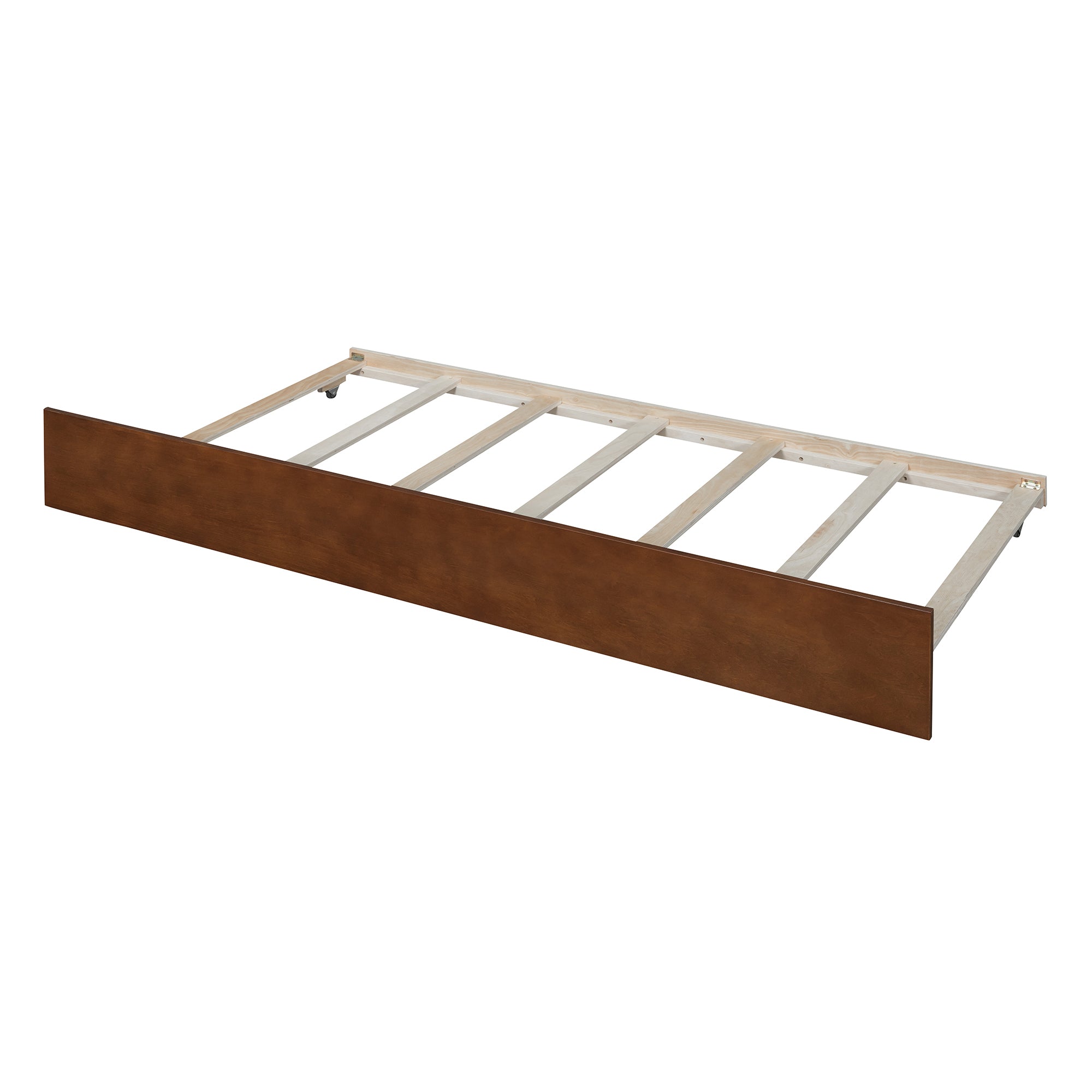 Twin Size Wood Daybed with Trundle and Fence Guardrails, Walnut - Atlantic Fine Furniture Melbourne FL