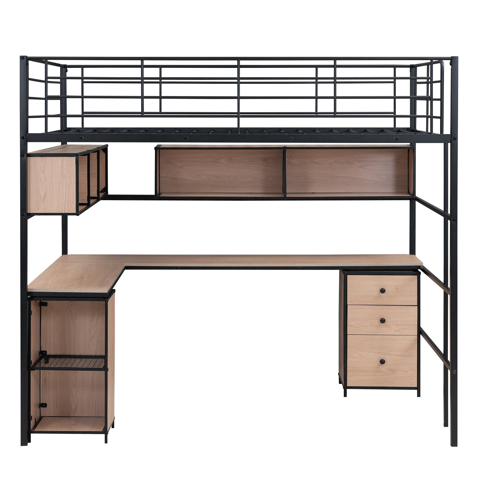 Metal Loft Bed with bookcase, desk and cabinet, Full, Black - Atlantic Fine Furniture Melbourne FL