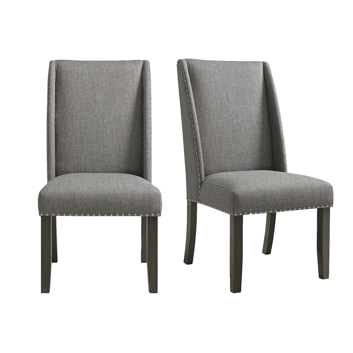 Everdeen Side Chair With Gray Fabric and Nail Heads (Set of 2) in Charcoal by Elements International