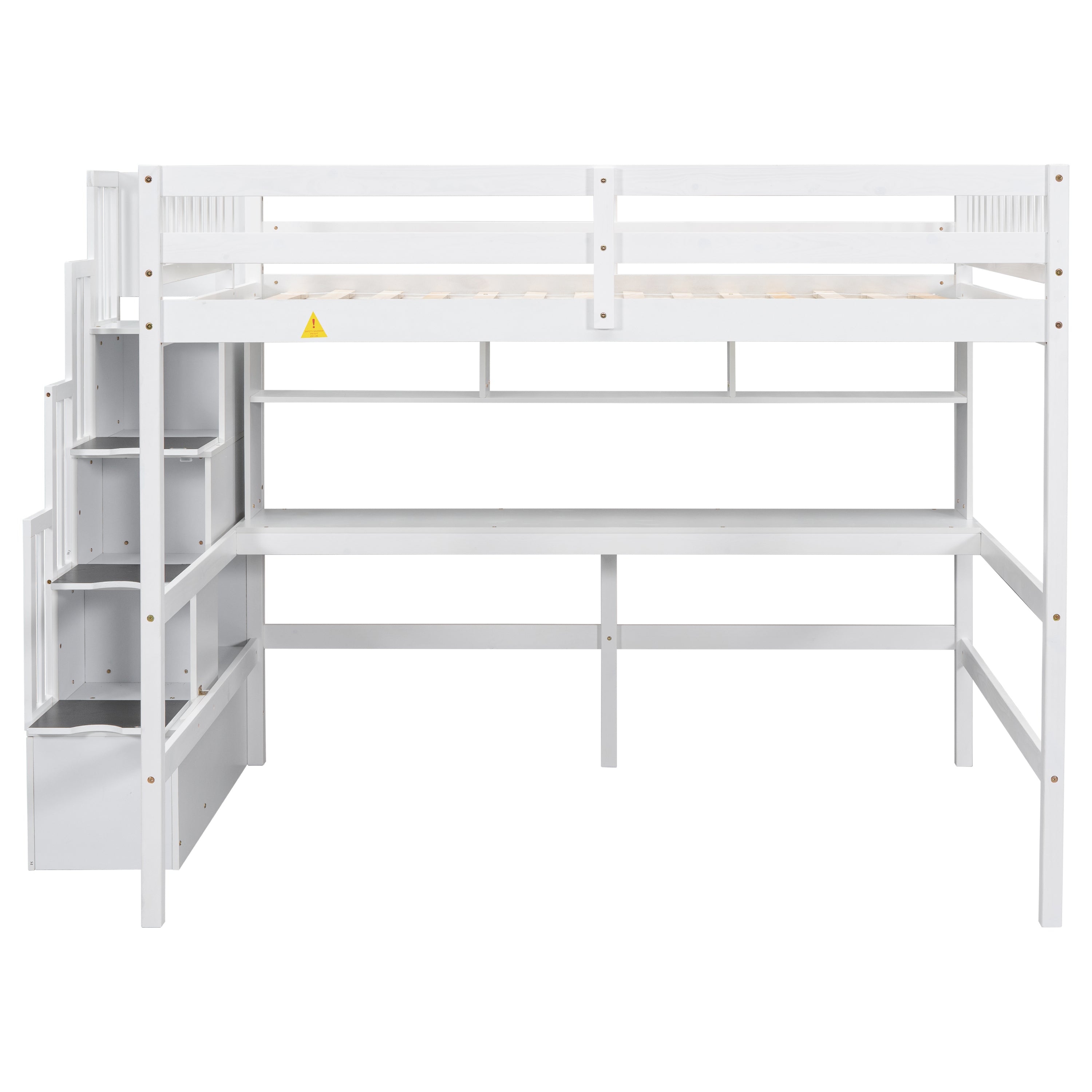 Full Size Loft Bed with Built-in Desk, Bookshelves and Storage Staircase,White(Old SKU:W504S00110)