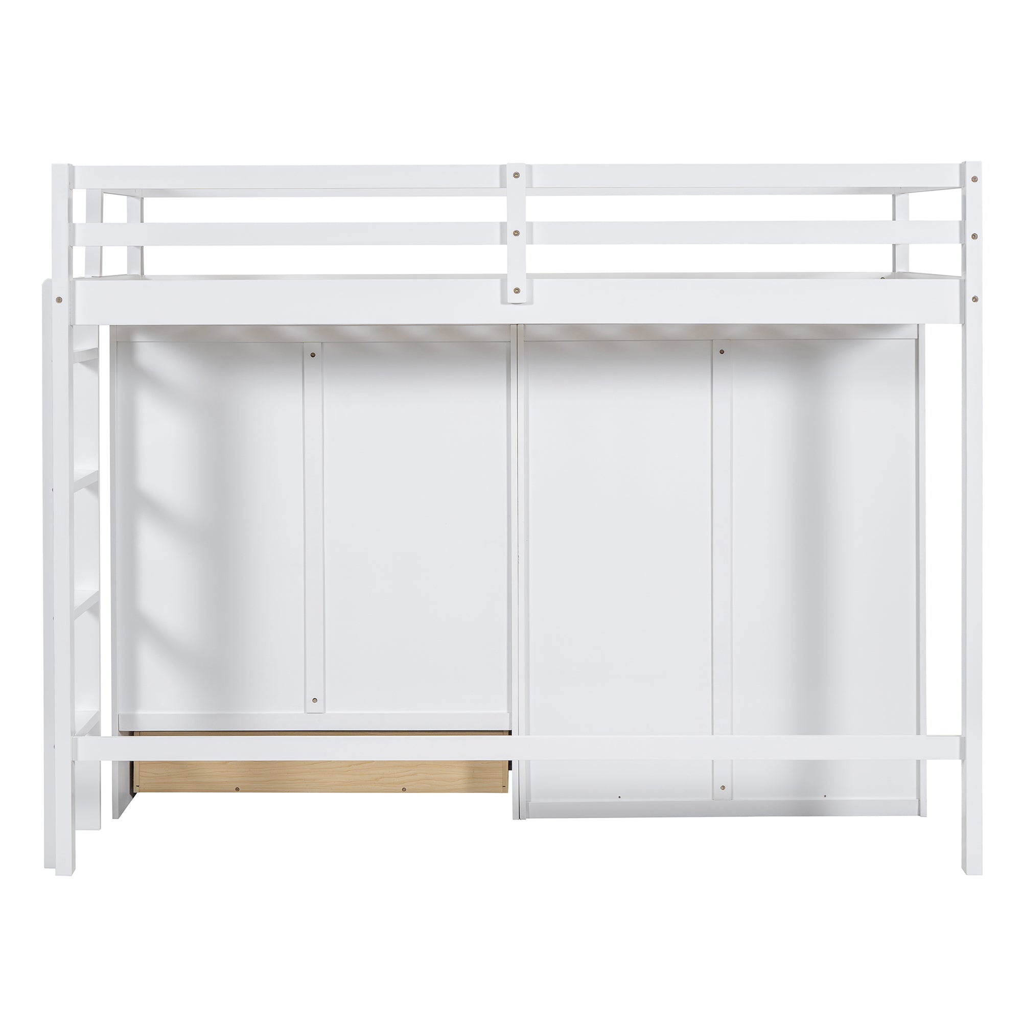 Twin size Loft Bed with Drawer, Two Wardrobes and Mirror, White - Atlantic Fine Furniture Melbourne FL
