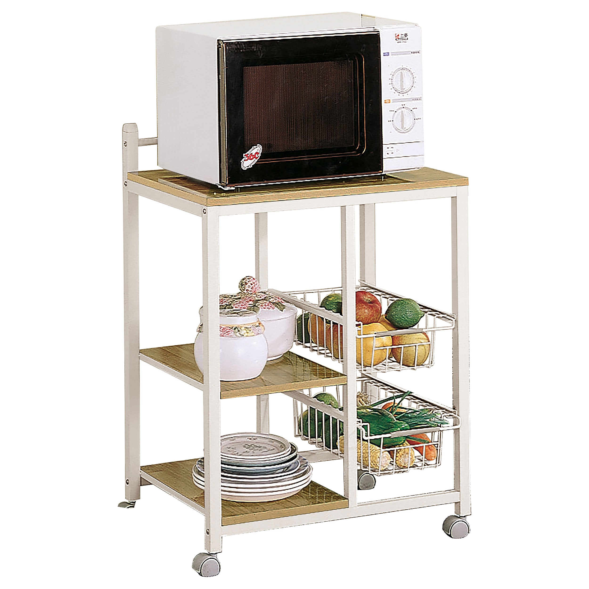 Kelvin 2-shelf Mobile Kitchen Cart Natural Brown and White — view 1