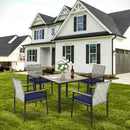 5 Piece Patio Dining Table Set, Acacia Wood Table Top With Umbrella Hole