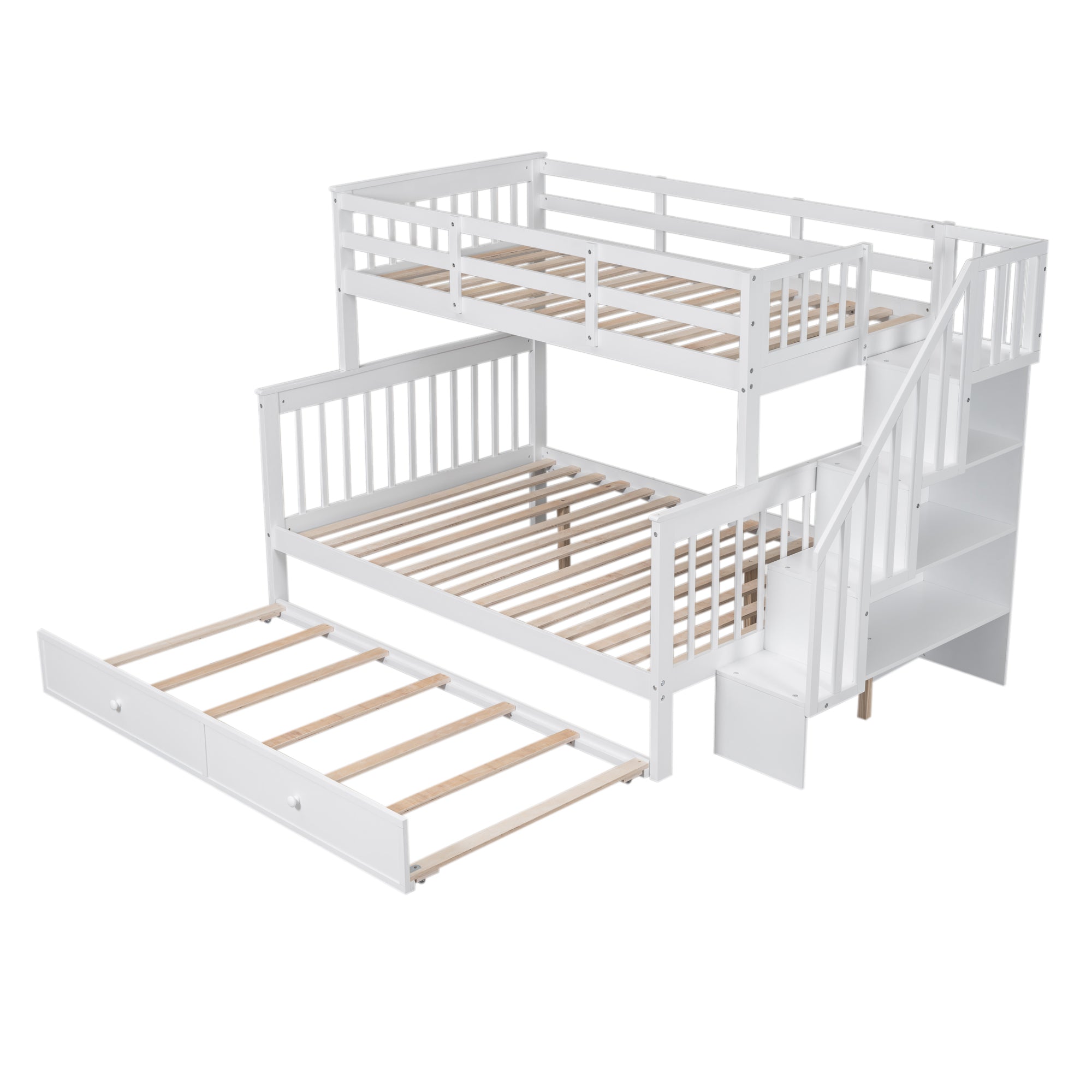 Twin-Over-Full Bunk Bed with Twin size Trundle, Storage and Guard Rail for Bedroom, Dorm, for Adults, White(OLD SKU :LT000119AAK) - Atlantic Fine Furniture Melbourne FL
