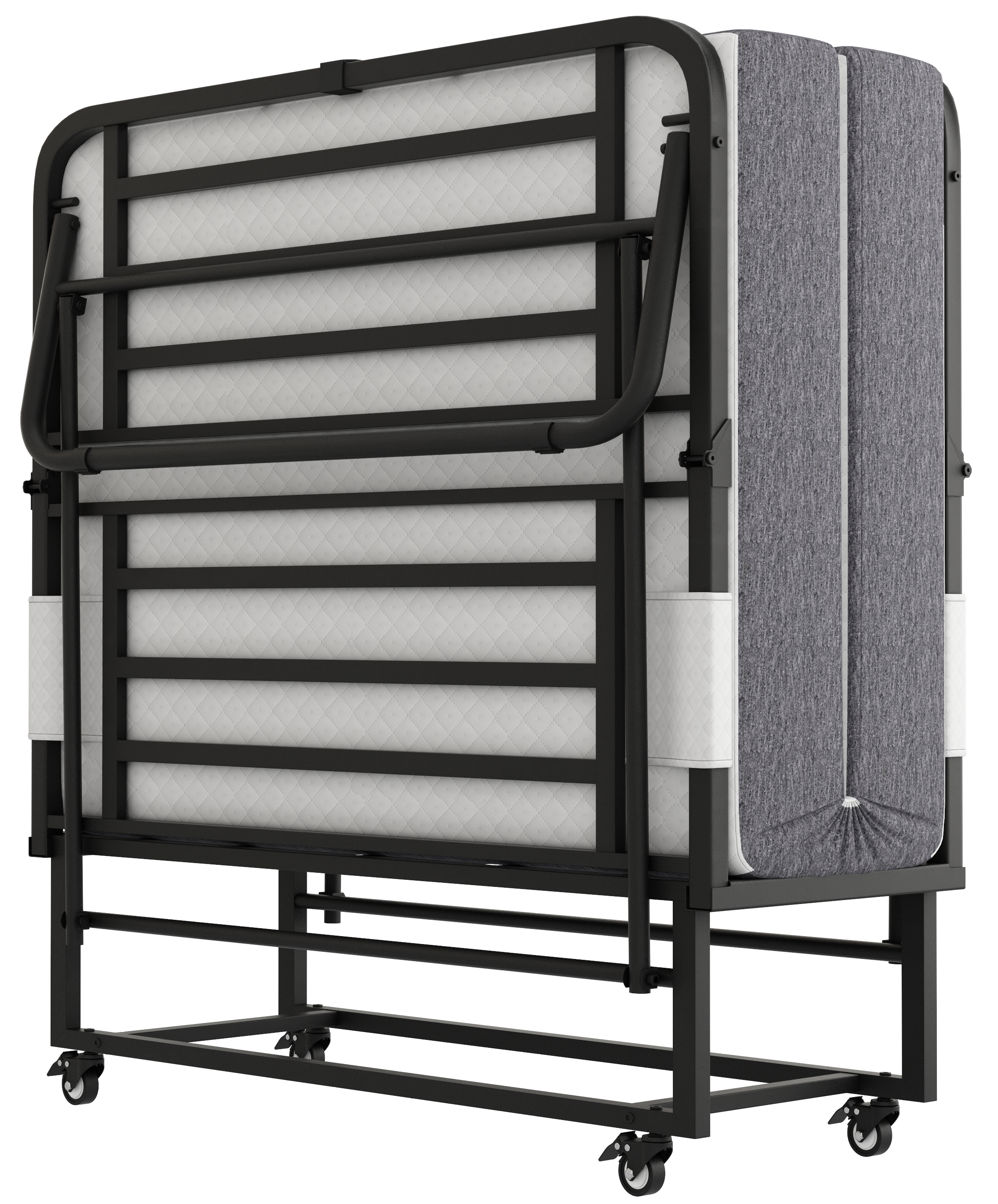 Folding Bed with Mattress 75' x 38' Rollaway Guest Bed Portable Foldable Bed for Adults with 5' Memory Foam Mattress Space-Saving All Metal Steel Pipe Frame Slatted Pipe Style