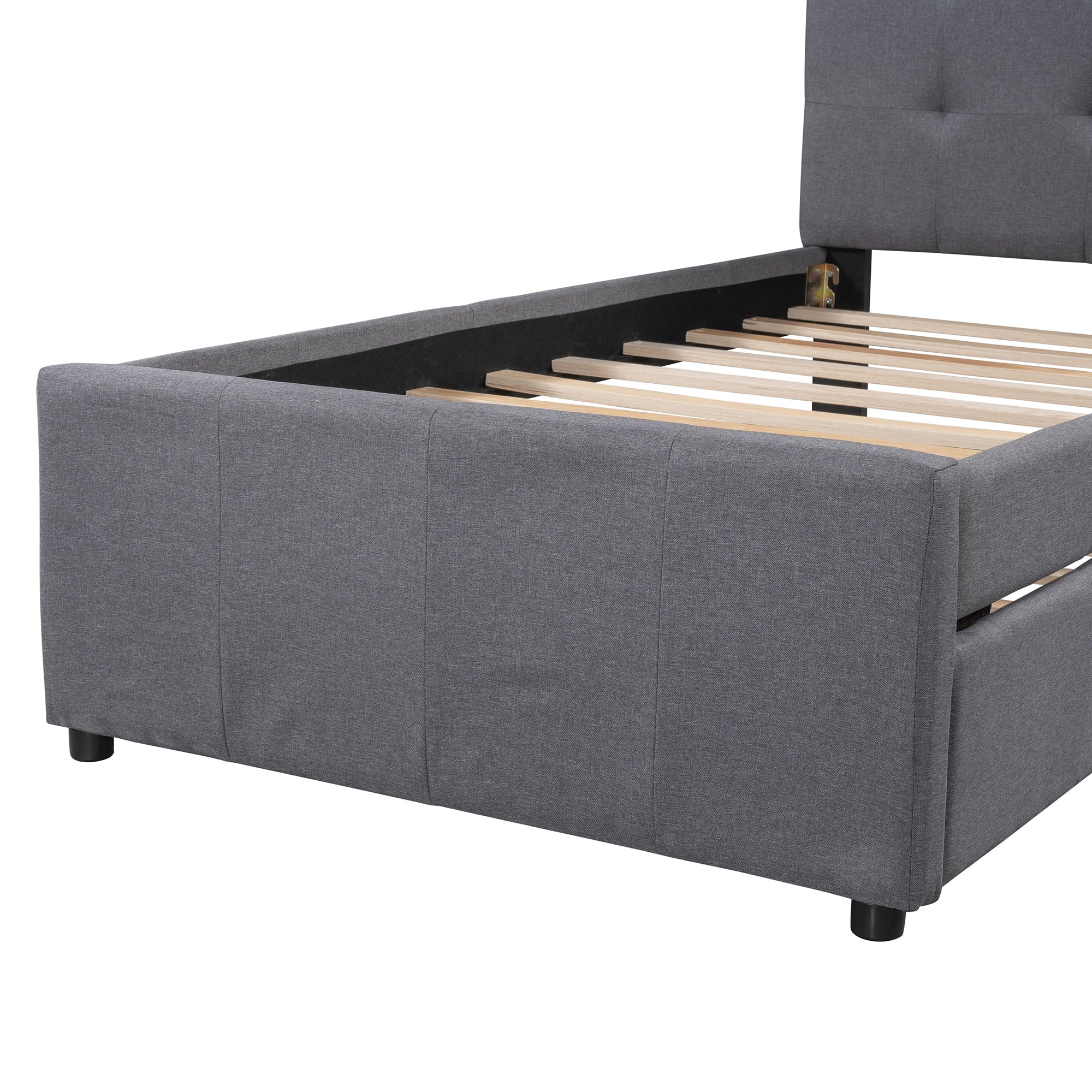 Linen Upholstered Platform Bed With Headboard and Trundle, Twin(Old SKU: SM000504AAE)