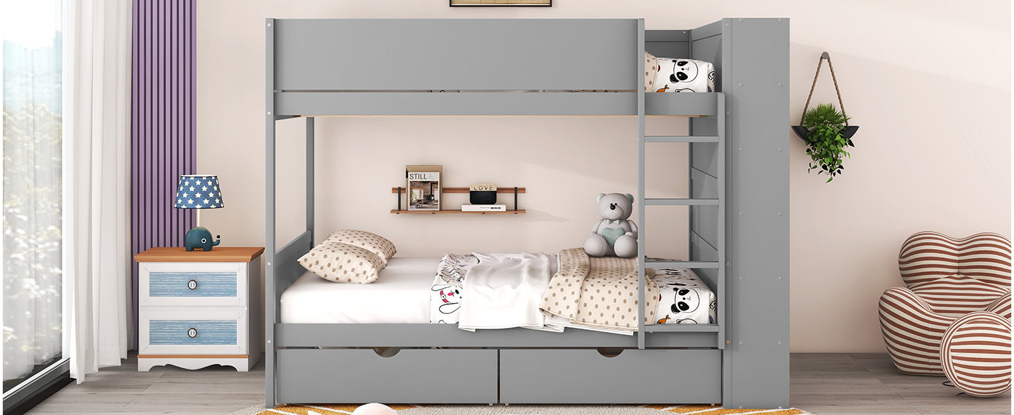 Full over Full Bunk Bed With 2 Drawers and Multi-layer Cabinet, Gray - Atlantic Fine Furniture Melbourne FL