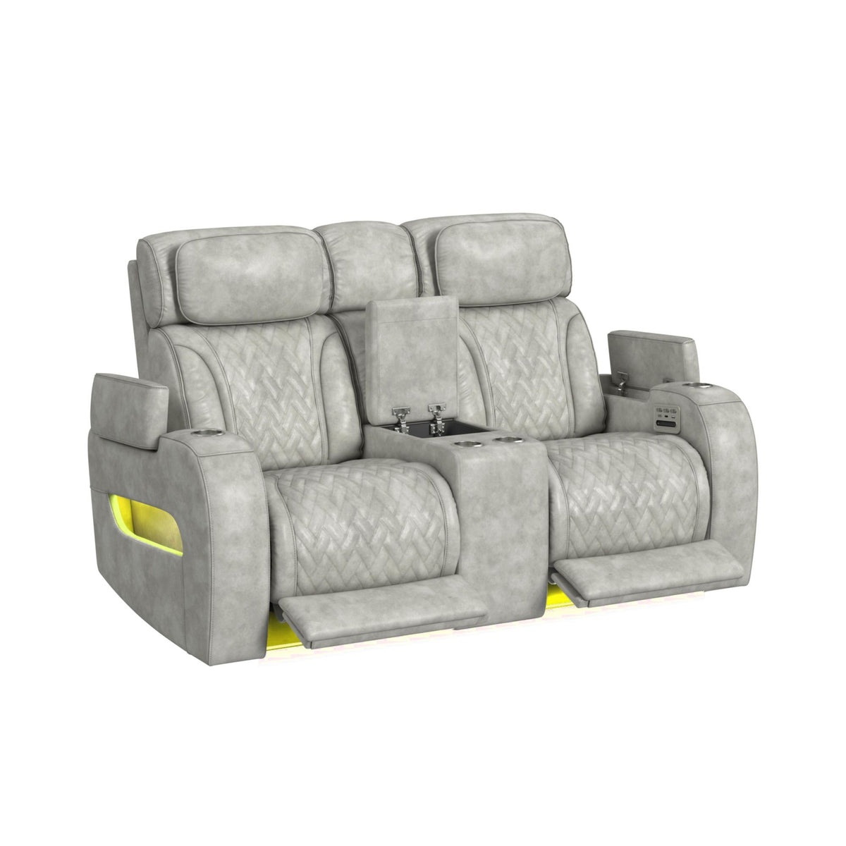 Prime Time P3 Loveseat With Console, 7 Colors Led, Cup Holders And Wireless Charger Controller in Leather Gel Light Gray by Elements International, view 6