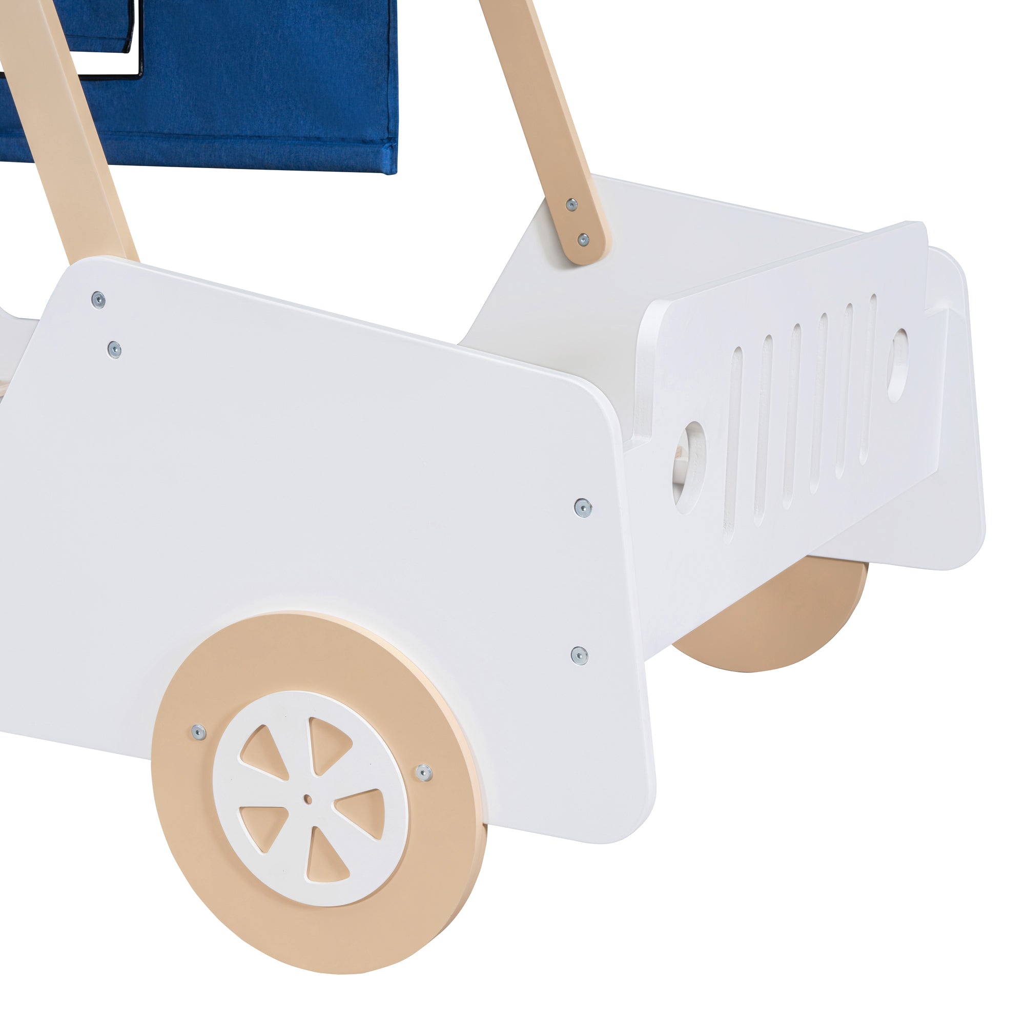 Twin Size Car Shaped Bed with Tents,White+Natural - Atlantic Fine Furniture Melbourne FL