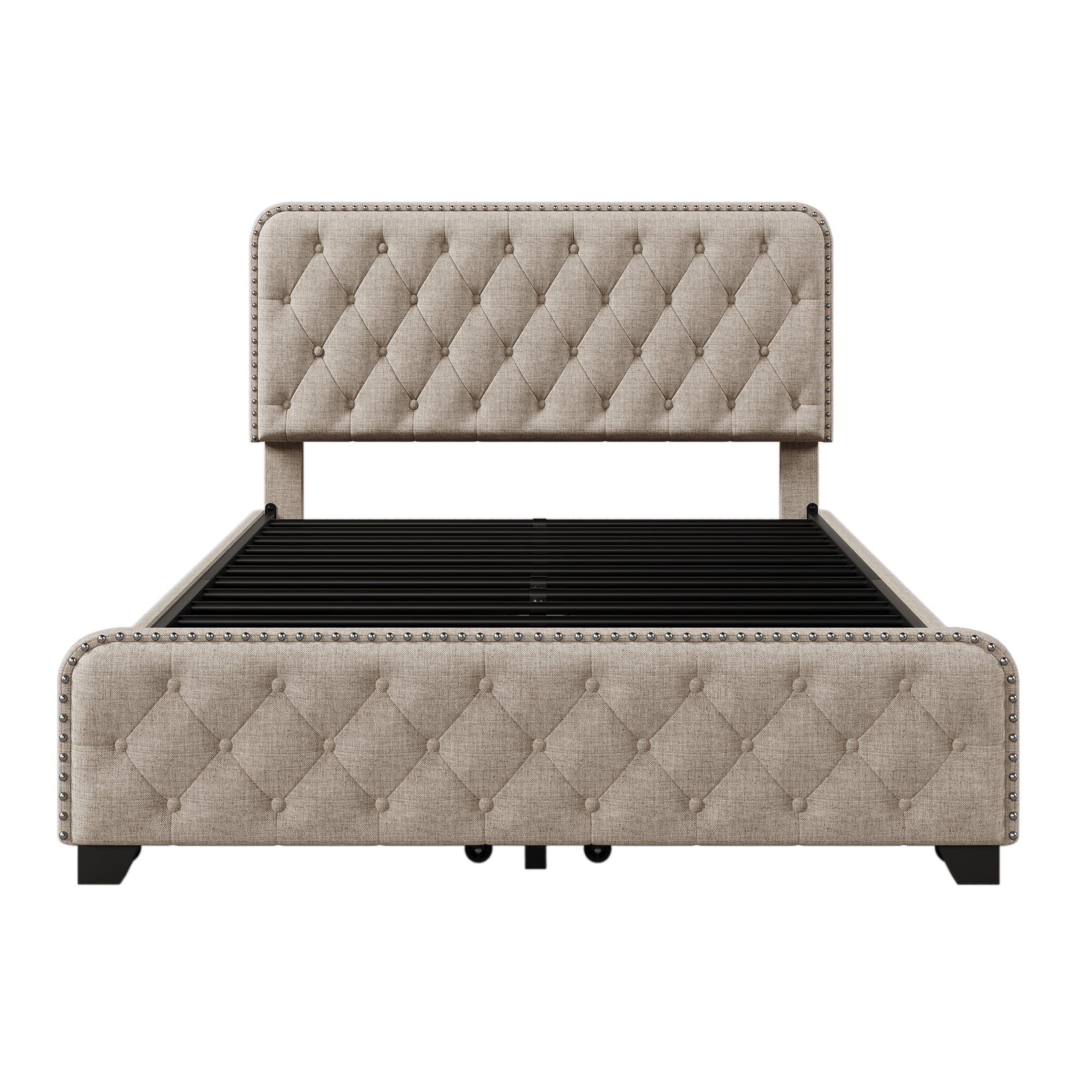 Upholstered Platform Bed Frame with Four Drawers, Button Tufted Headboard and Footboard Sturdy Metal Support, No Box Spring Required, Beige, Full (Old sku:BS300281AAA) - Atlantic Fine Furniture Melbourne FL