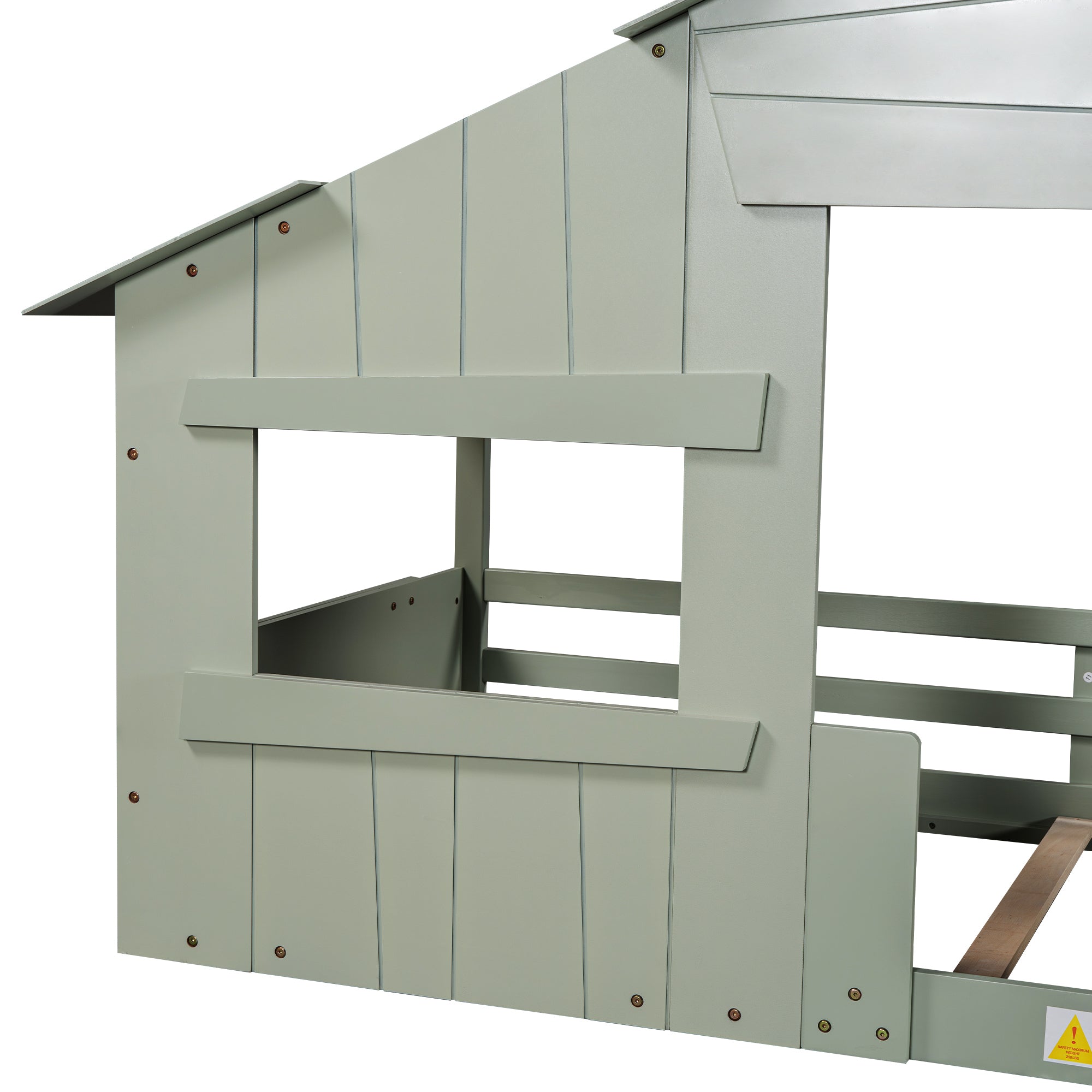 Wood Twin Size House Bed with Roof, Window and Guardrail, Light Green - Atlantic Fine Furniture Melbourne FL