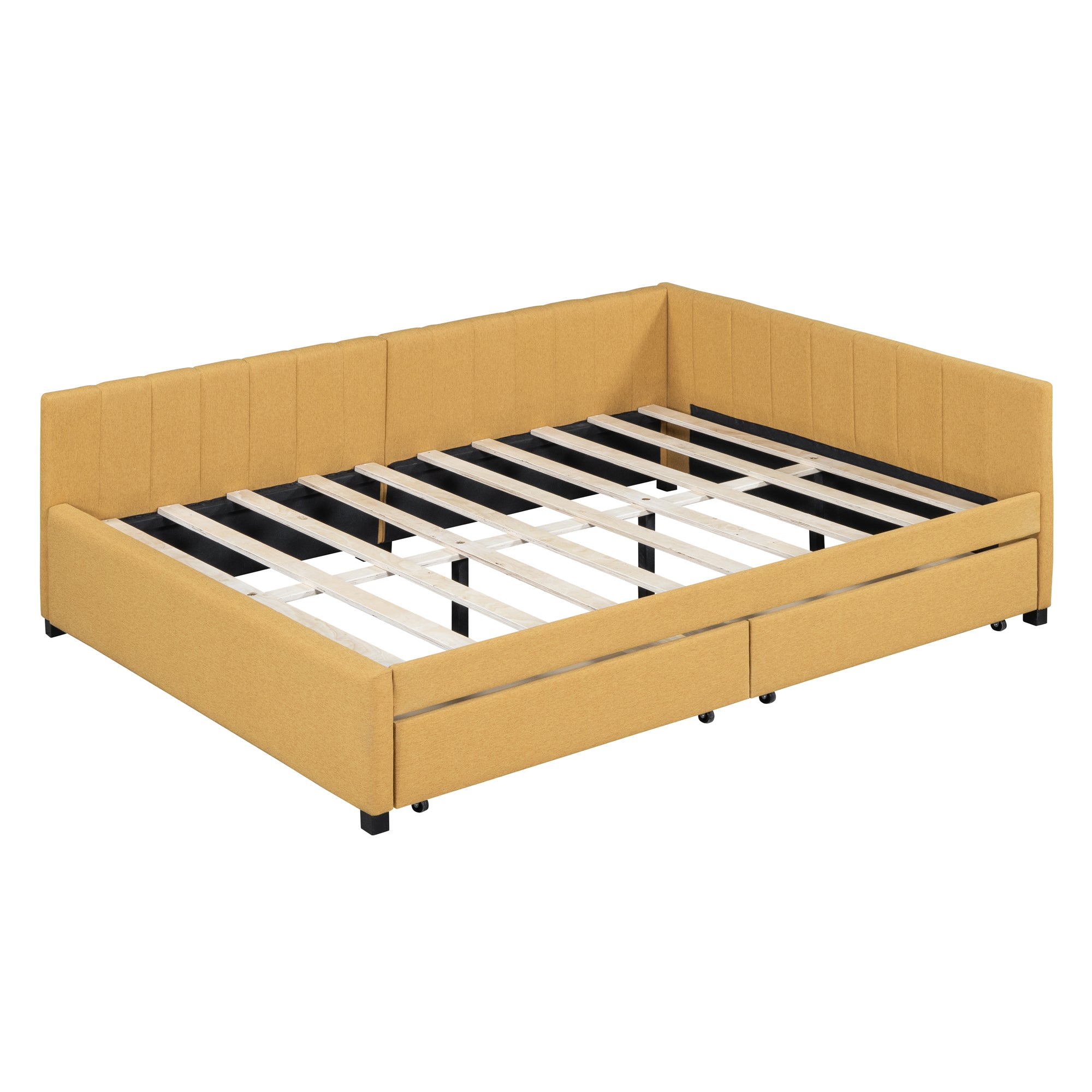 Full Size Upholstered Daybed with 2 Storage Drawers Sofa Bed Frame No Box Spring Needed, Linen Fabric (Yellow) - Atlantic Fine Furniture Melbourne FL