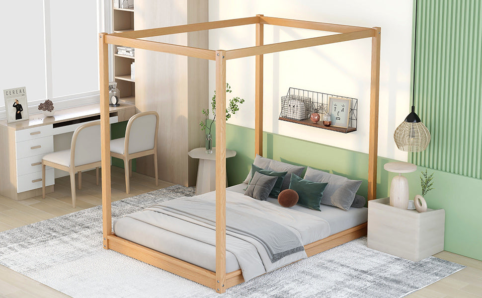 Full Size Canopy Platform Bed with Support Legs,Natural - Atlantic Fine Furniture Melbourne FL