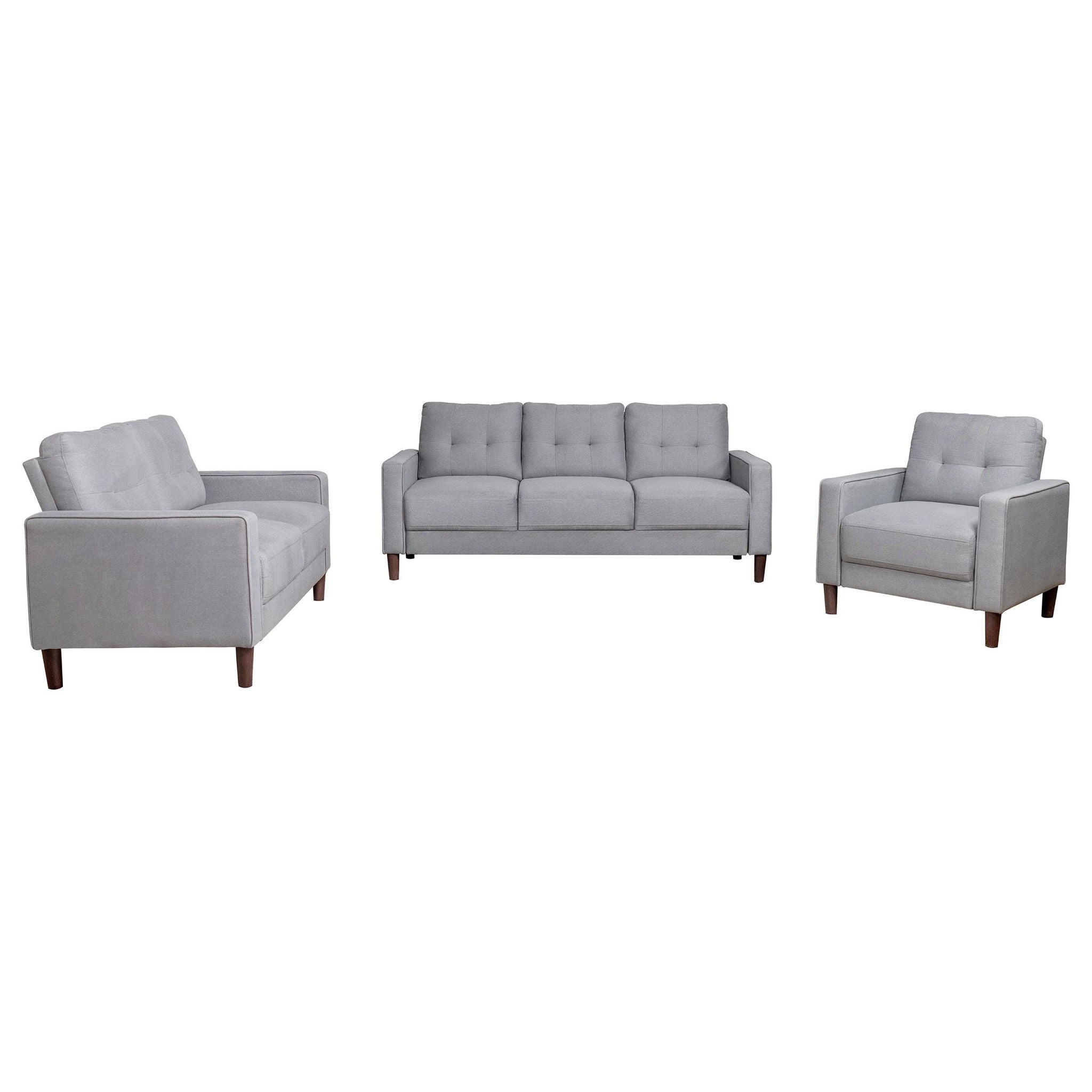 Bowen 3-piece Upholstered Track Arm Tufted Sofa Set Grey