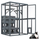 Outdoor Cat House With Shelves And Weather Protection, Removable Wood Boxes - Gray