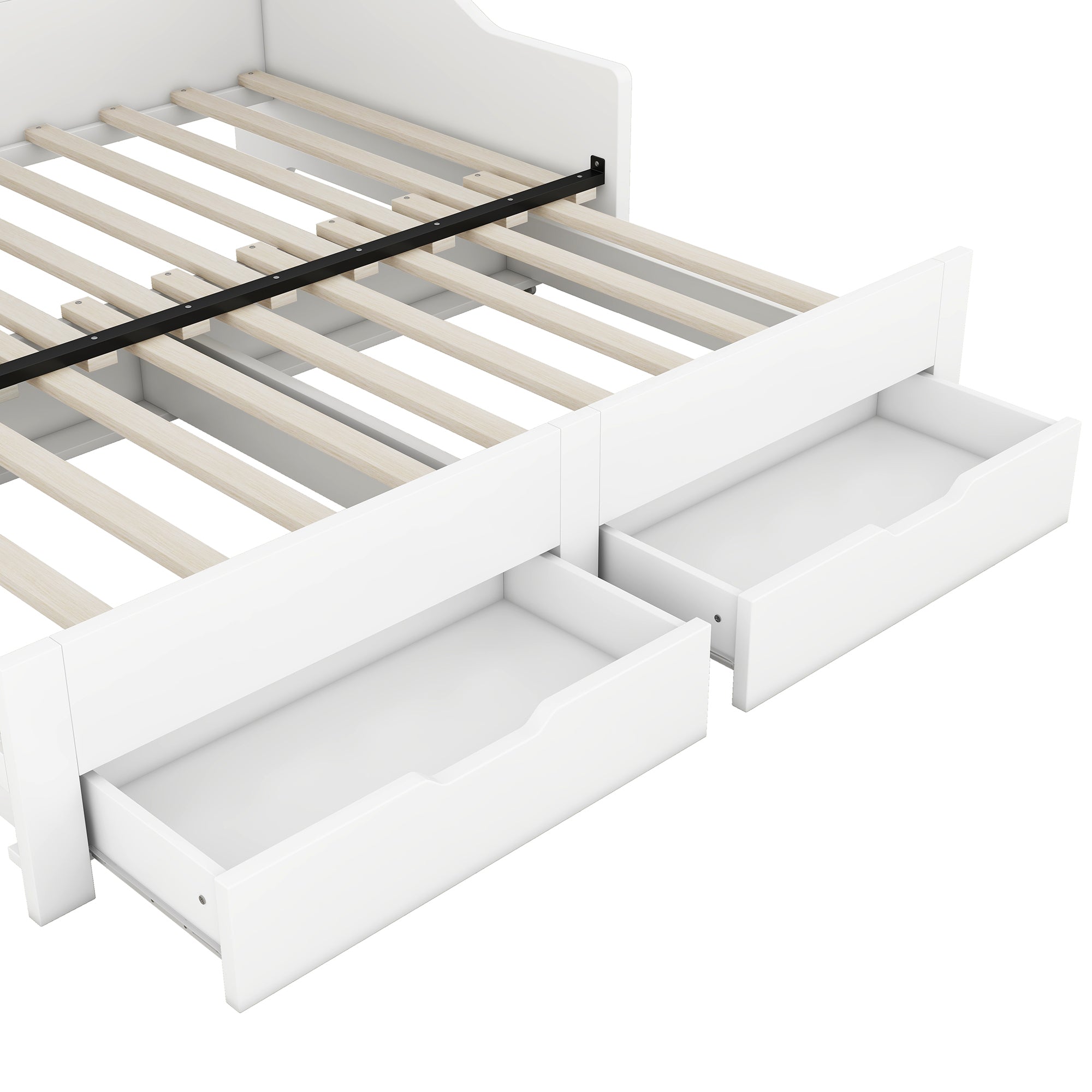 Twin to King Size Daybed Frame with Storage Bookcases and Two Drawers,Charging Design,White - Atlantic Fine Furniture Melbourne FL