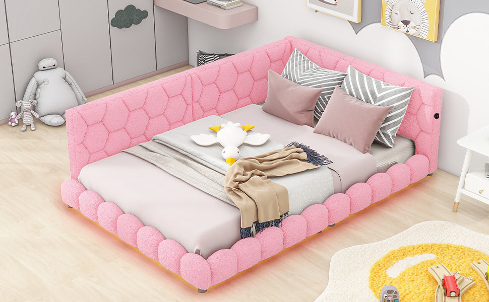 Upholstered Full Size platform bed with USB Ports and LED belt, Pink - Atlantic Fine Furniture Melbourne FL