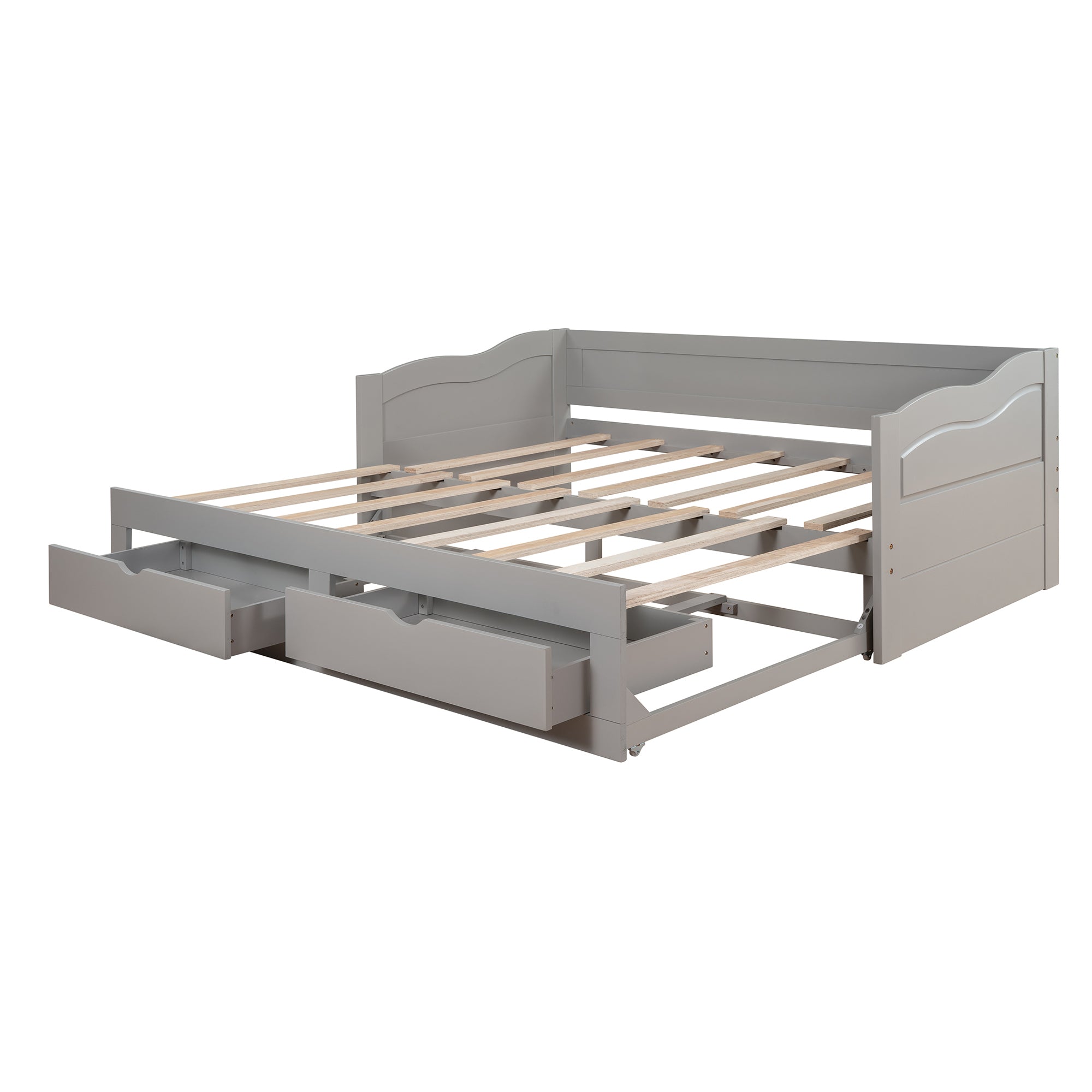 Wooden Daybed with Trundle Bed and Two Storage Drawers , Extendable Bed Daybed,Sofa Bed with Two Drawers, Gray - Atlantic Fine Furniture Melbourne FL
