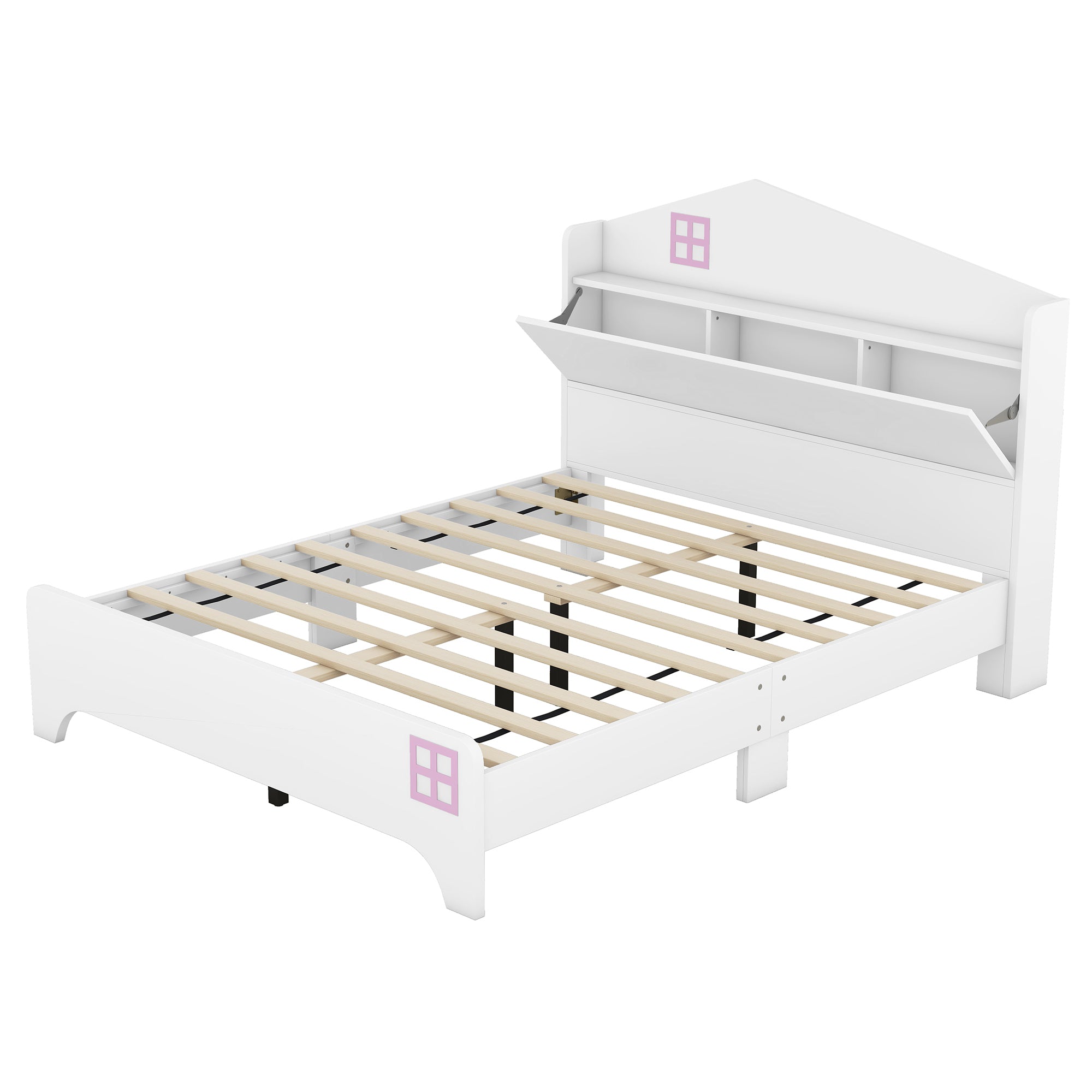 Wooden Full Size House Bed with Storage Headboard ,Kids Bed with Storage Shelf,White - Atlantic Fine Furniture Melbourne FL