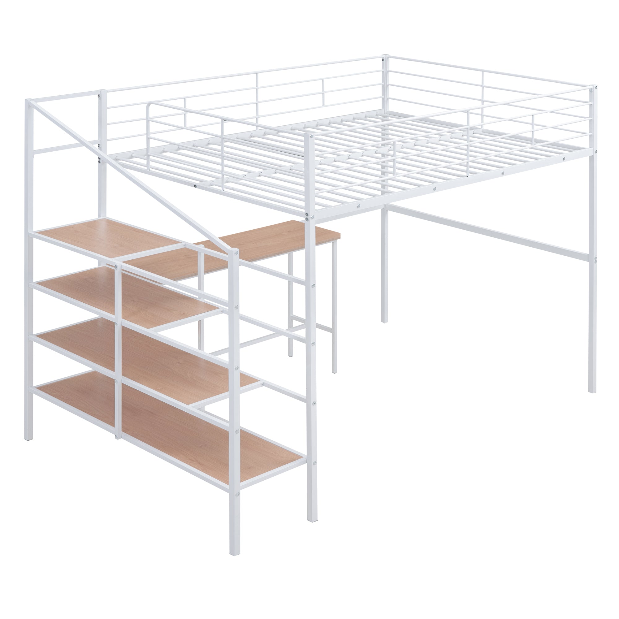 Full Size Metal Loft Bed with Desk and Lateral Storage Ladder, White - Atlantic Fine Furniture Melbourne FL