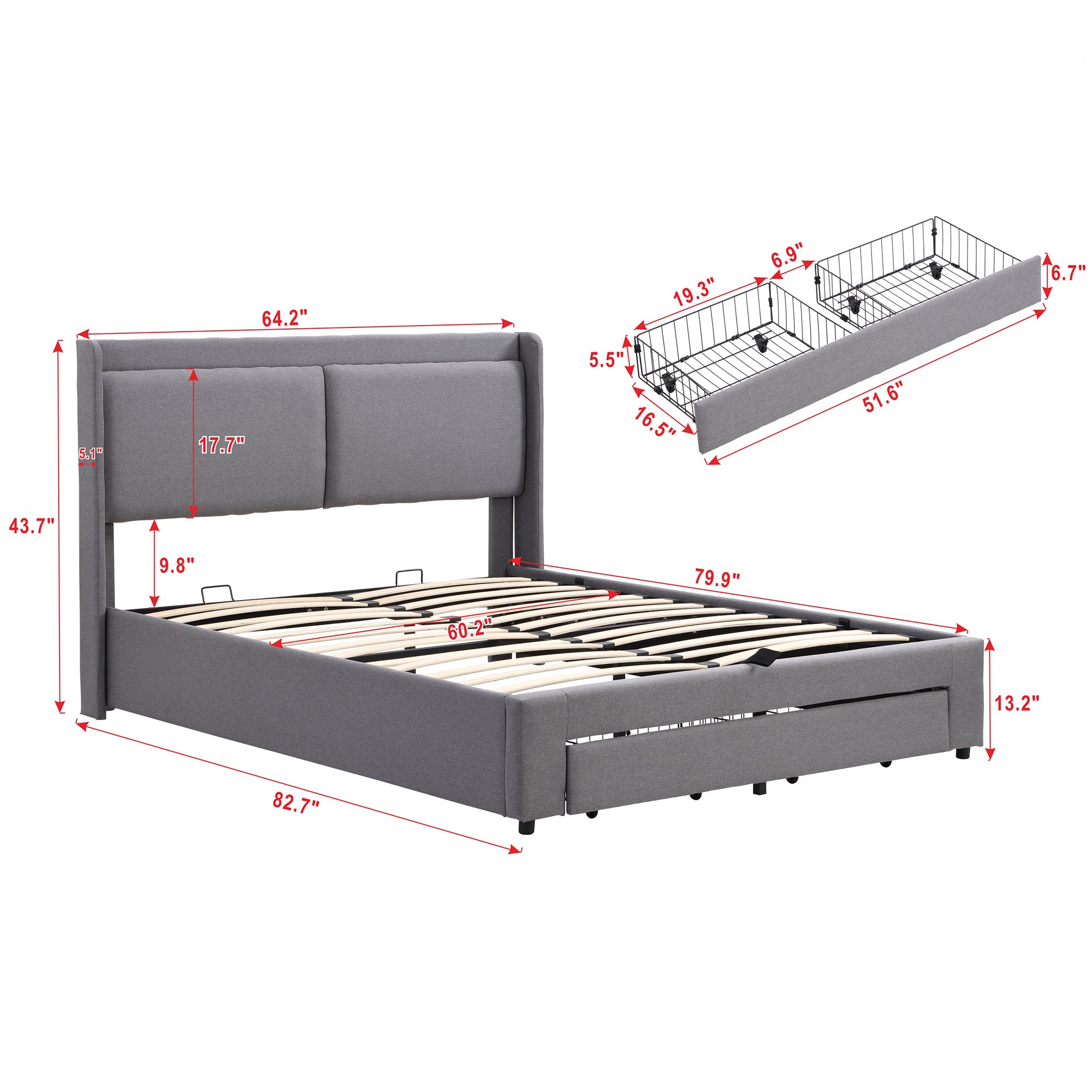Queen Size Storage Upholstered Hydraulic Platform Bed with 2 Drawers, Gray - Atlantic Fine Furniture Melbourne FL