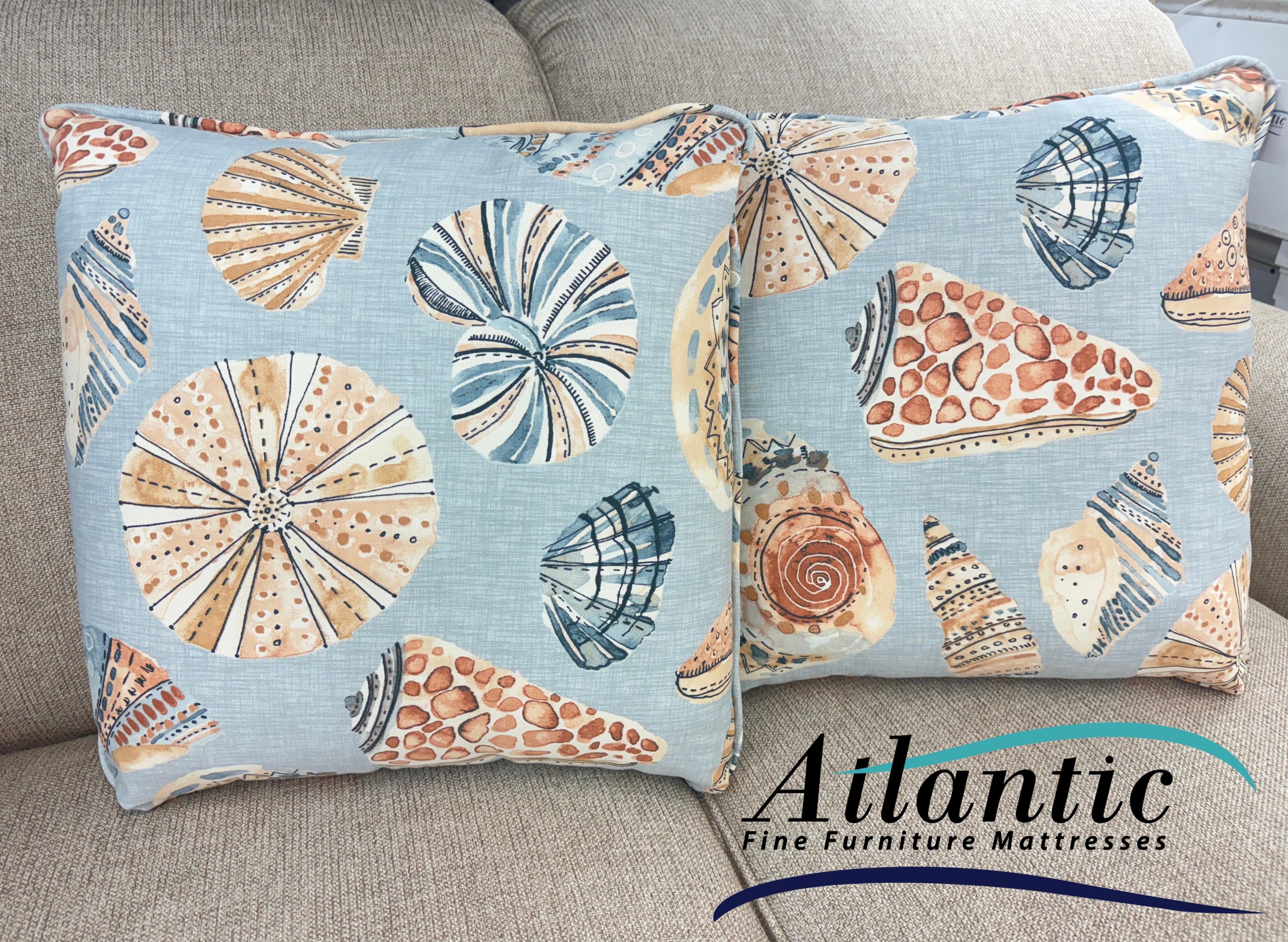Coastal Throw Pillows- LOBO BLUE. Set of Two. - Atlantic Fine Furniture Melbourne FL