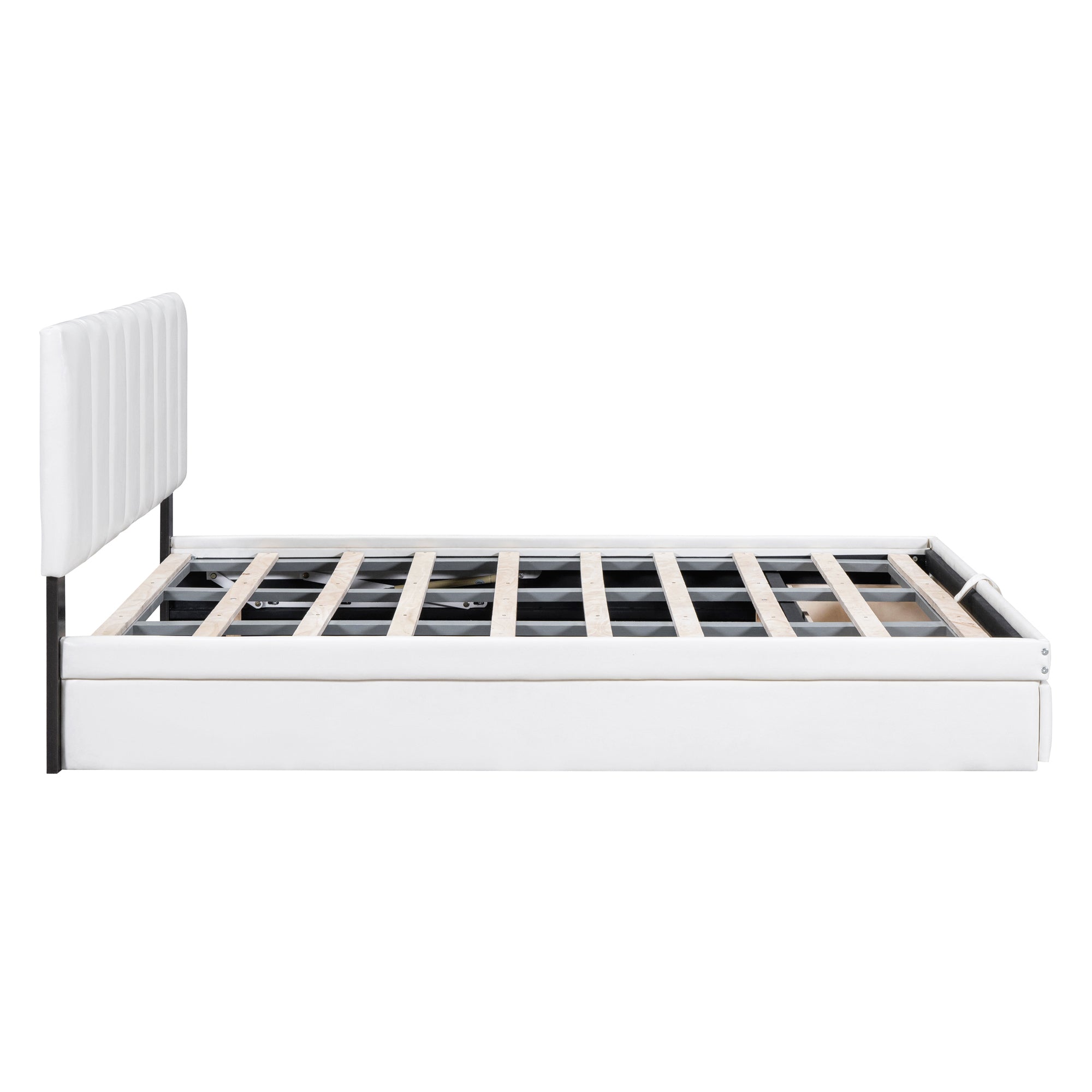 Queen Size Upholstered Bed with Hydraulic Storage System and Drawer, White - Atlantic Fine Furniture Melbourne FL
