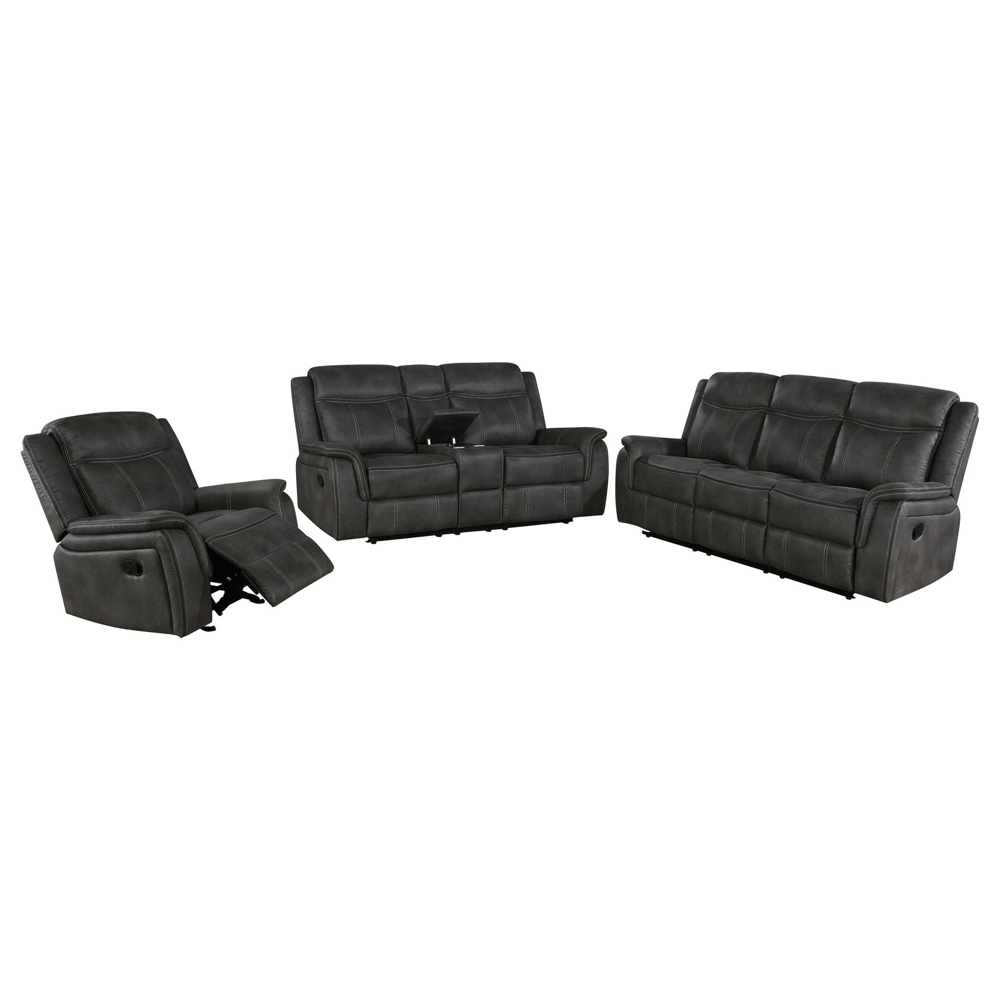 Lawrence 3-piece Upholstered Reclining Sofa Set Charcoal