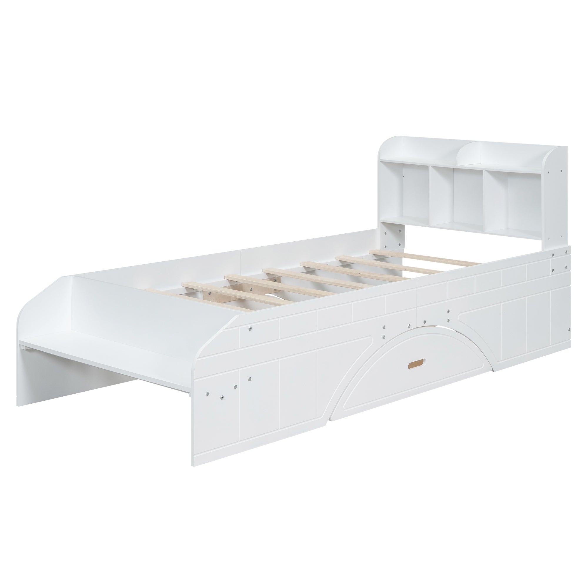 Wood Twin Size Platform Bed with 2 Drawers, Storage Headboard and Footboard, White - Atlantic Fine Furniture Melbourne FL