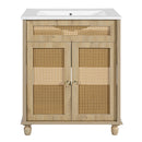 Bathroom Vanity With Handwoven Rattan Doors, Resin Basin - Natural Wood