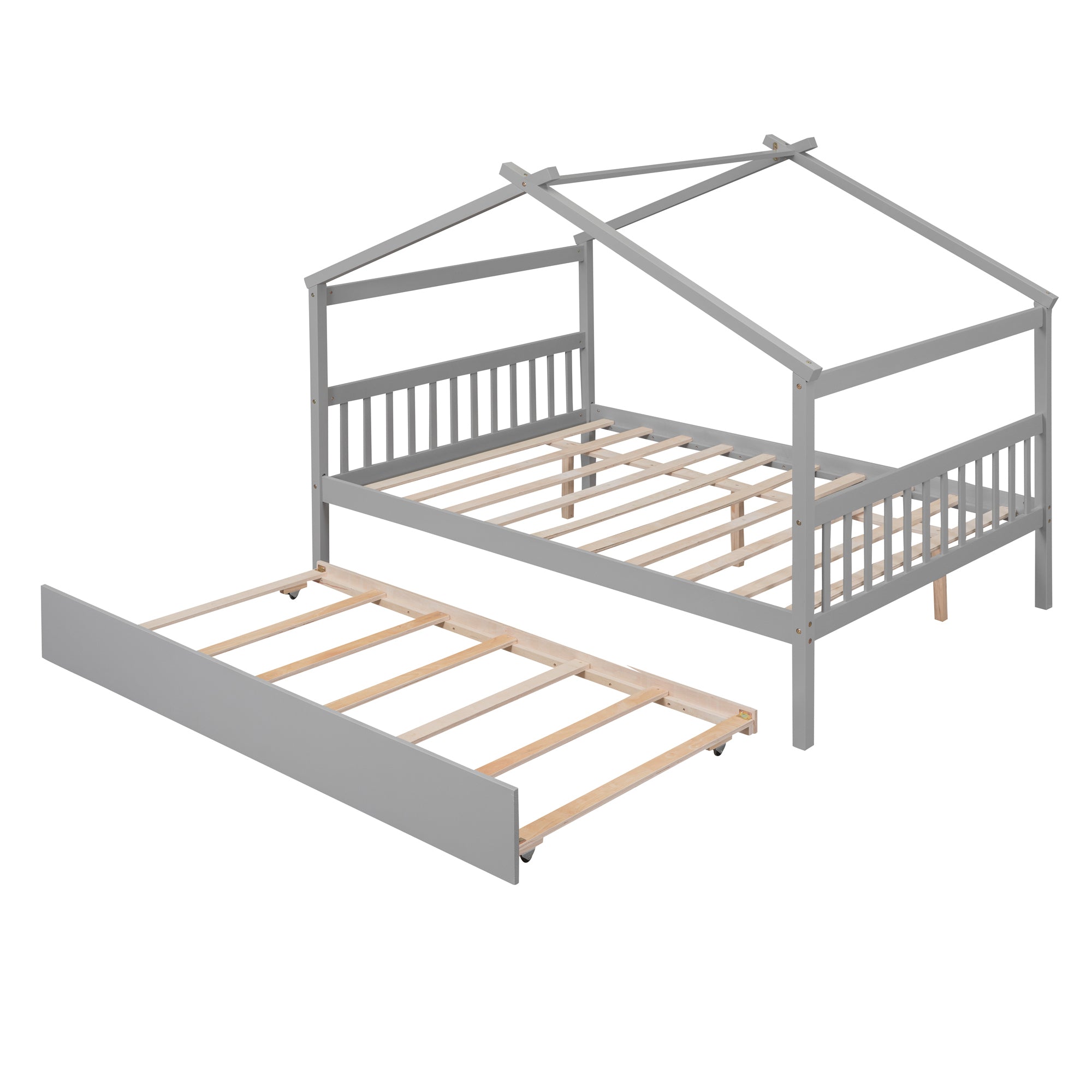 Full Size Wooden House Bed with Twin Size Trundle, Gray - Atlantic Fine Furniture Melbourne FL