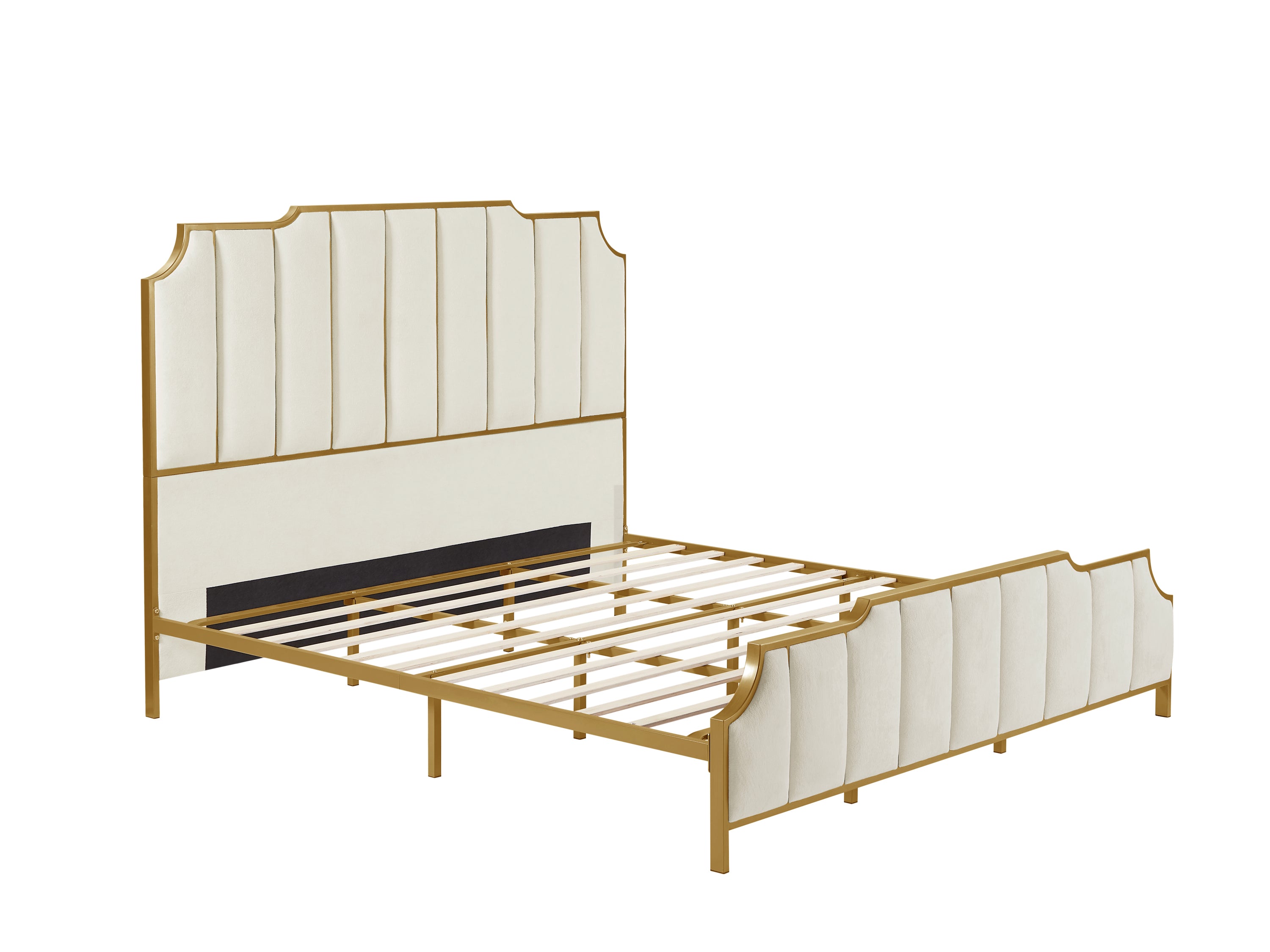 King Size Bed Frame,Upholstered Platform Bed & High headboard with Wood Slat Support,No Box Spring Needed,Easy Assembly, Velvet White - Atlantic Fine Furniture Melbourne FL