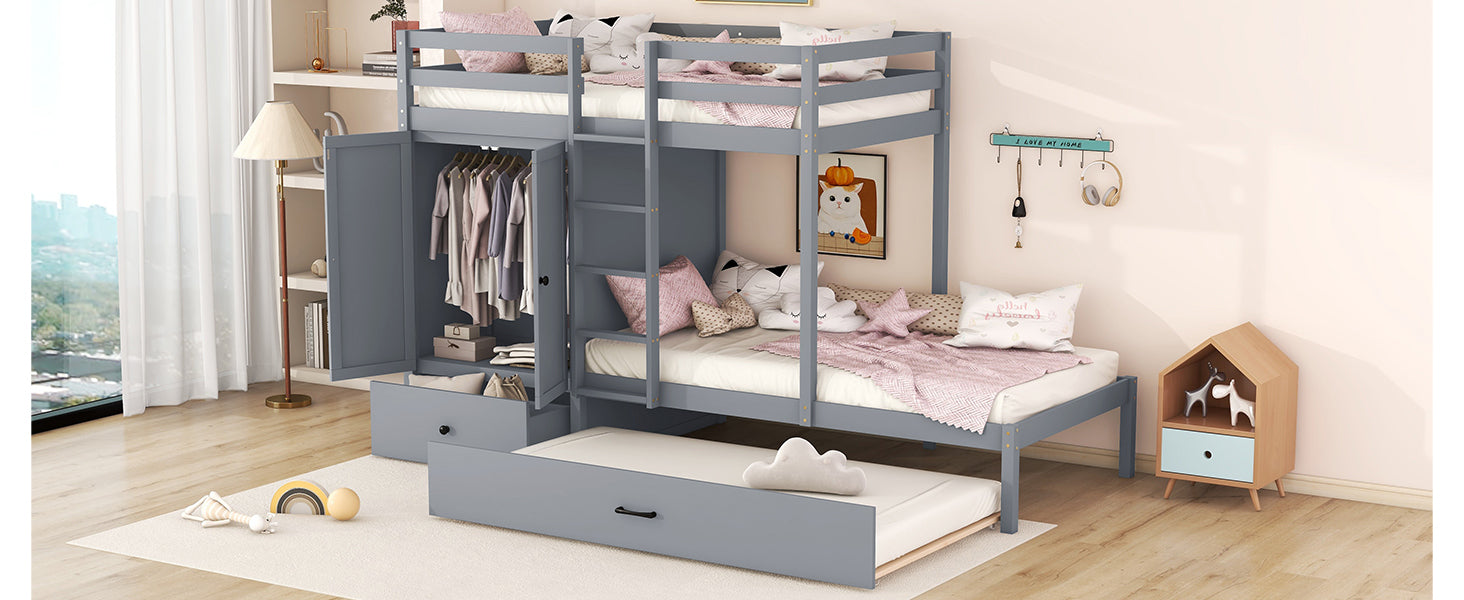 Twin-over-twin Bunk Bed with Wardrobe, Drawers and Shelves, Gray - Atlantic Fine Furniture Melbourne FL