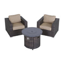 Rattan Patio Set With Comfortable Cushions And Fire Pit