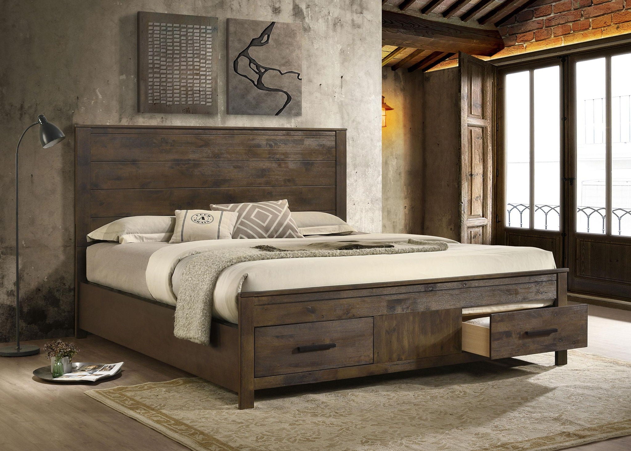 Woodmont California King Storage Bed Rustic Golden Brown