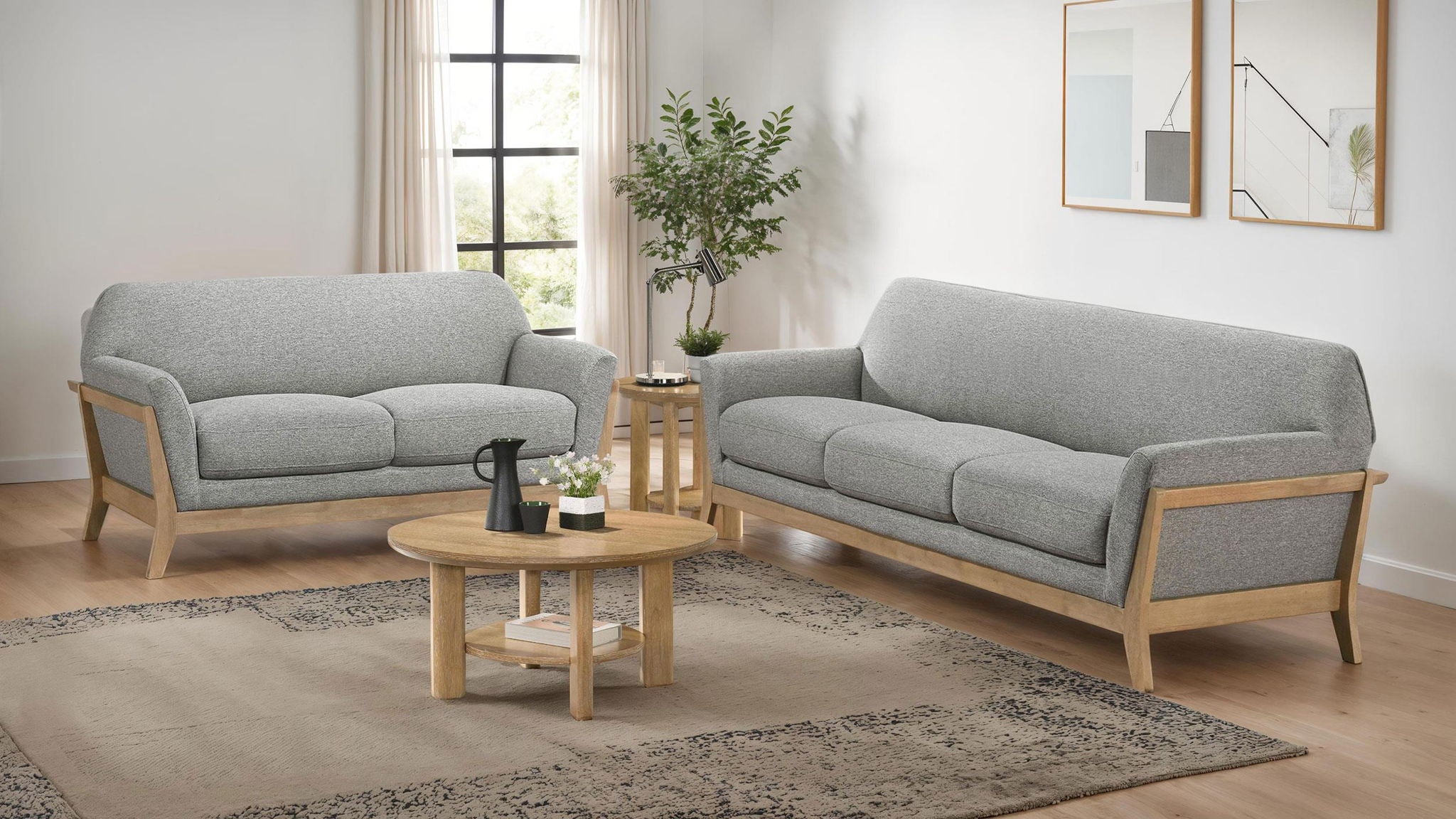 Vaughn 2-piece Fabric Upholstered Flared Arm Sofa Set Grey