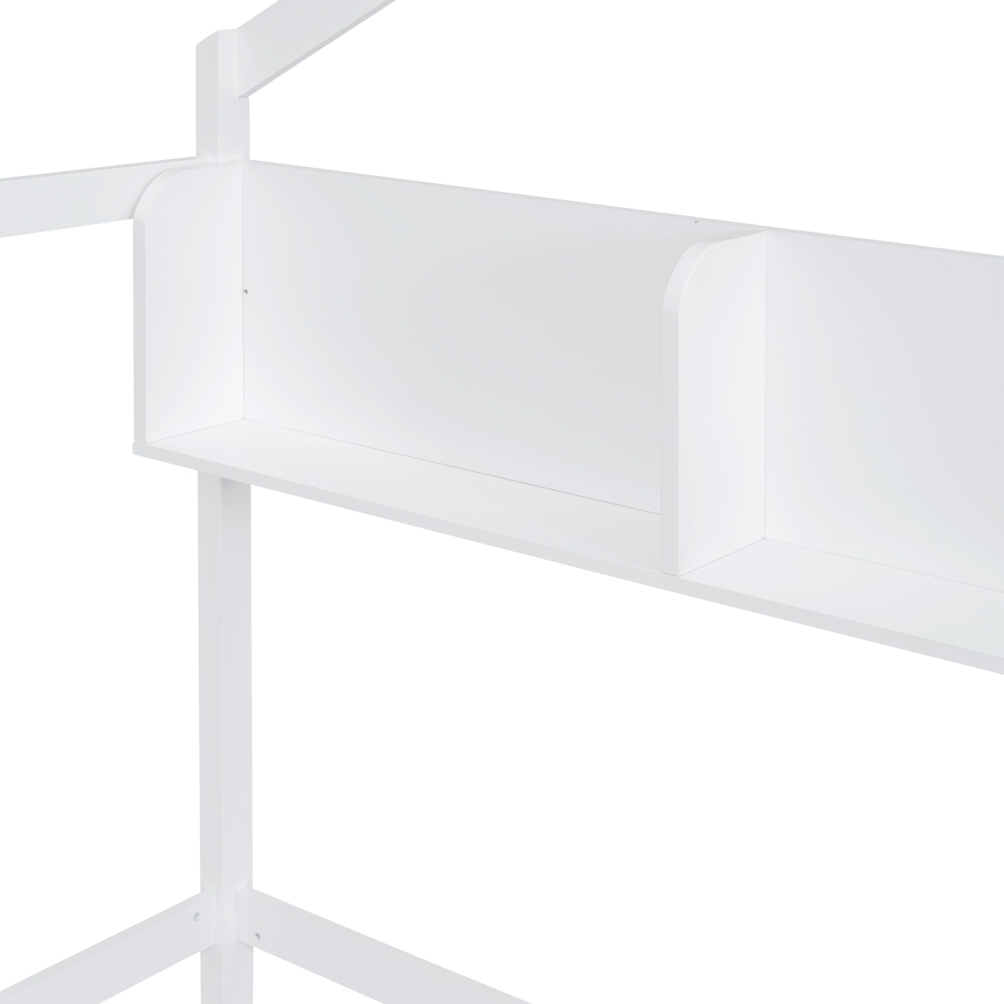 Wooden Twin Size House Bed with Storage Shelf,Kids Bed with Fence and Roof, White - Atlantic Fine Furniture Melbourne FL