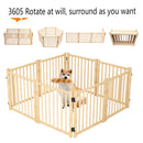 8 Panel Wooden Freestanding Dog Gate, Step Over Indoor Pet Fence For Doorways And Stairs - Natural Wood