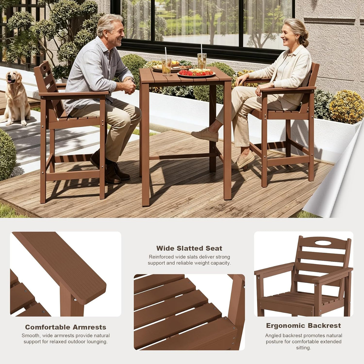 Crefise Tall Adirondack Bar Chairs, Set of 2 - Brown