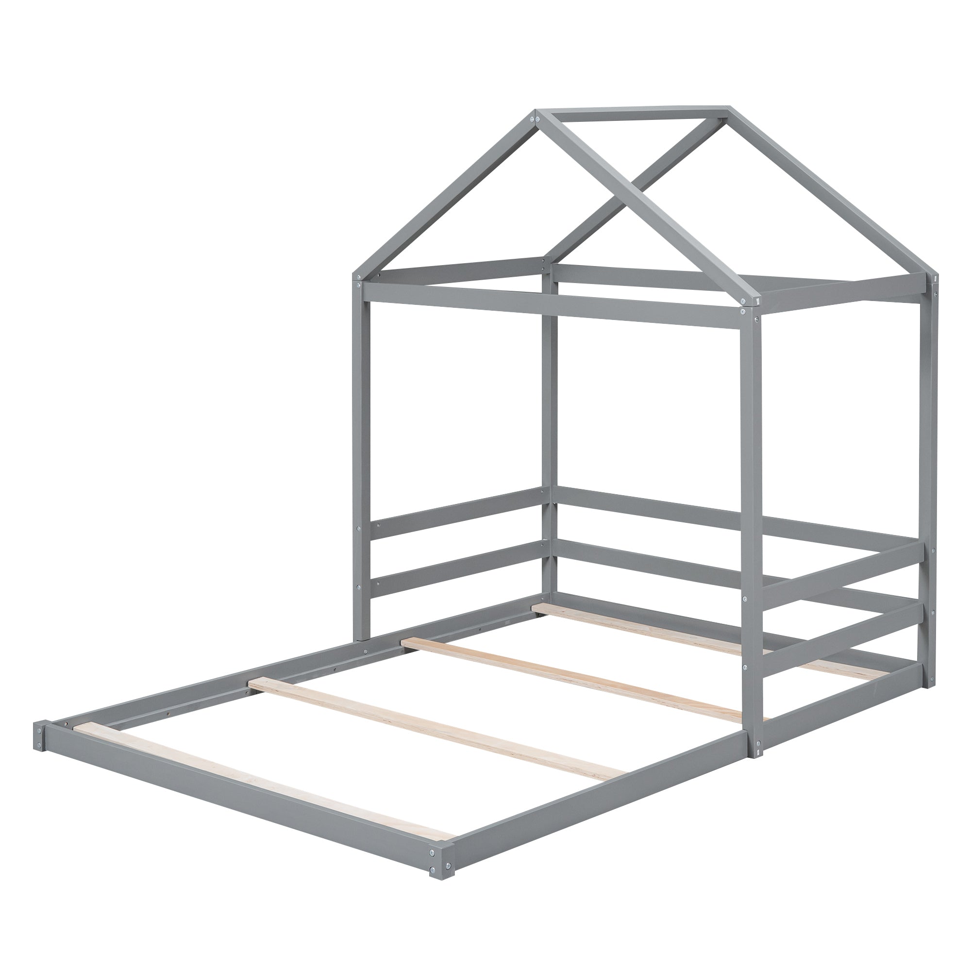 Wood Full Size House Bed with Guardrail, Grey - Atlantic Fine Furniture Melbourne FL