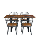 5 Piece Industrial Style Indoor Upholstered Dining Set With Metal Legs - Brown