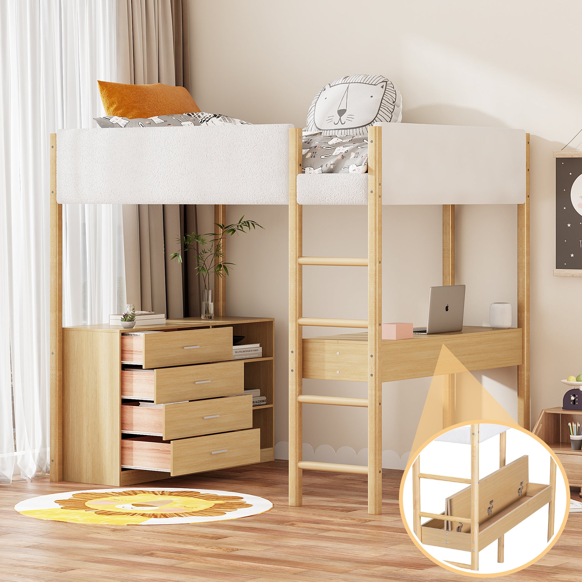 Full Size Teddy FleeceLoft Bed Wood Bed, Natural - Atlantic Fine Furniture Melbourne FL