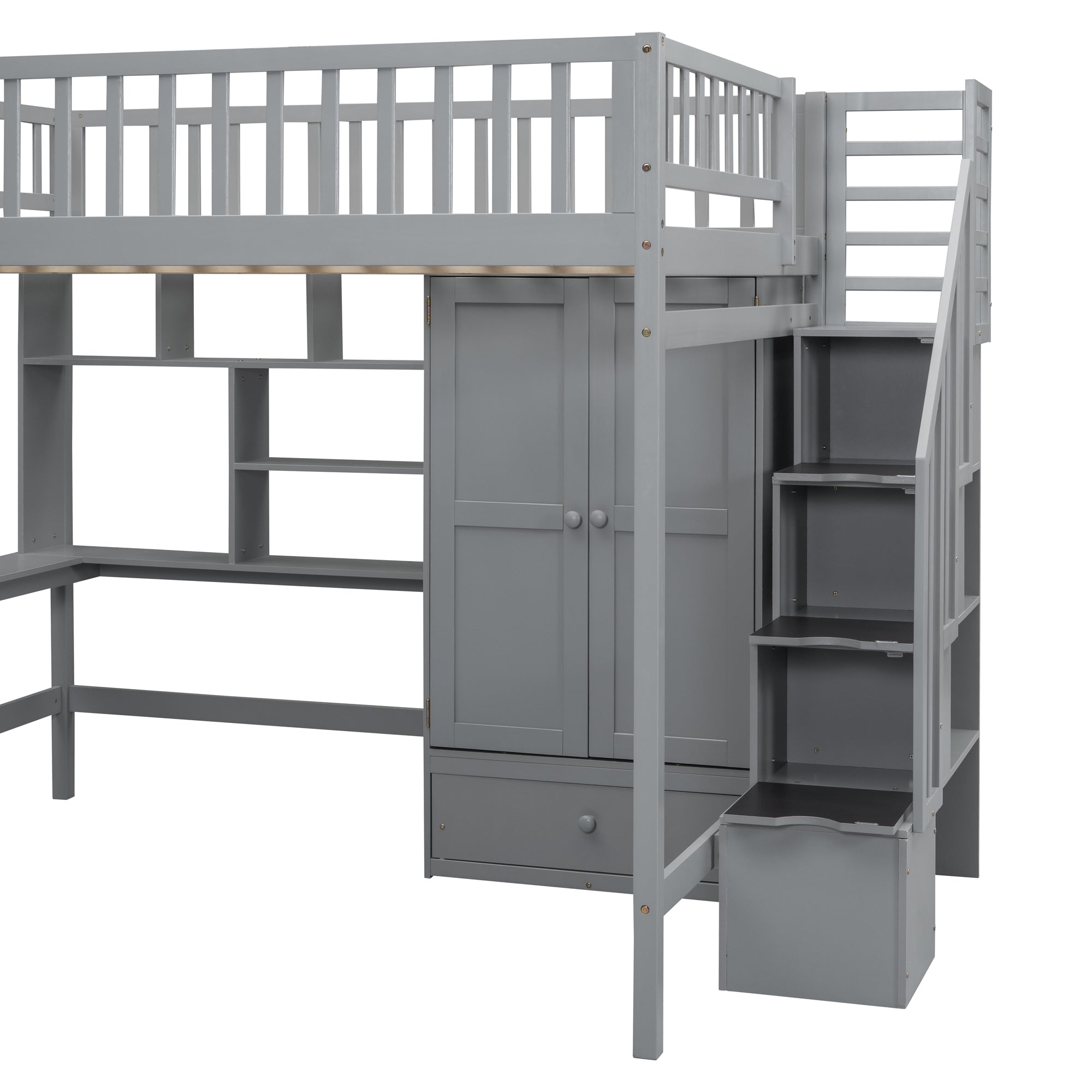 Full size Loft Bed with Bookshelf,Drawers,Desk,and Wardrobe-Gray - Atlantic Fine Furniture Melbourne FL