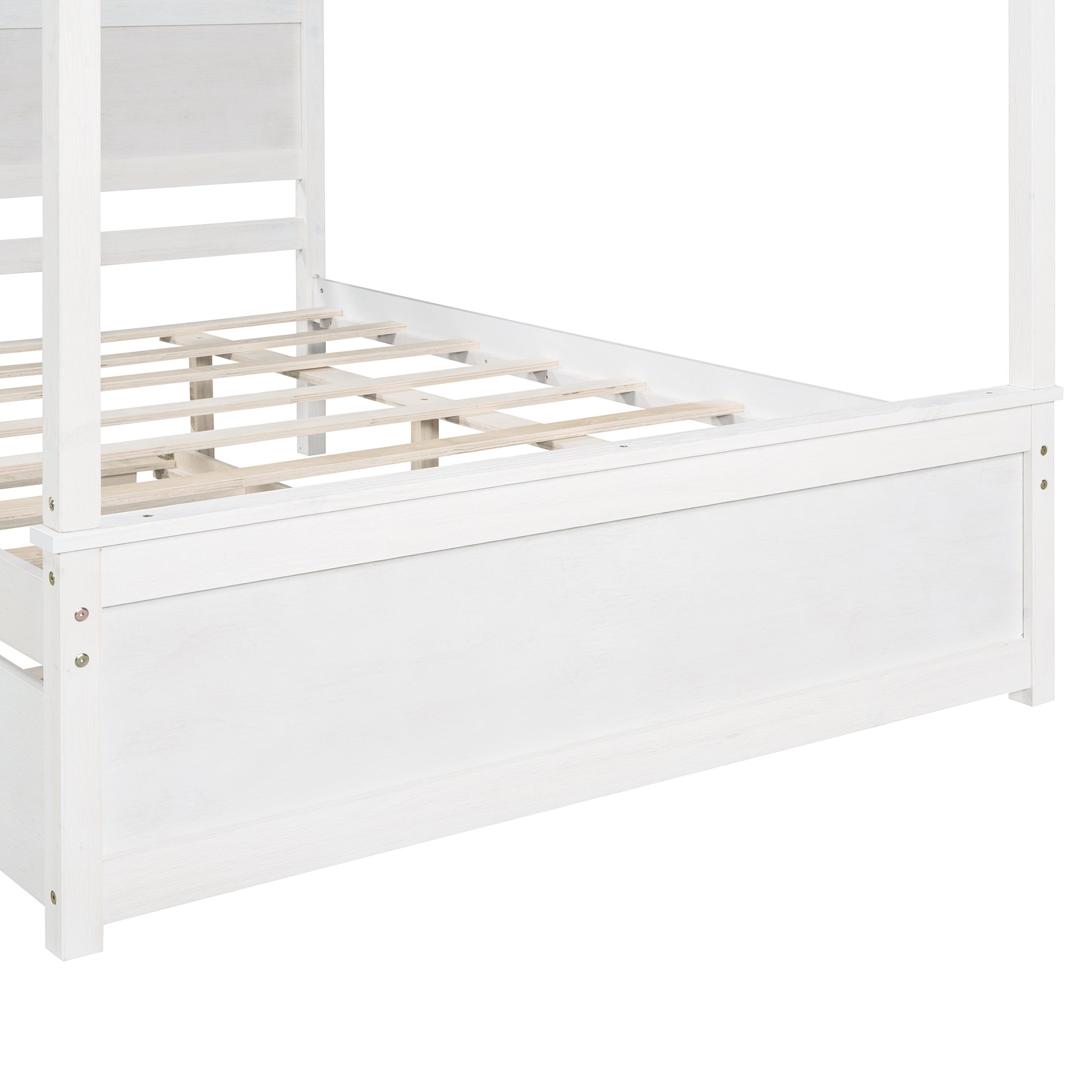 Wood Canopy Bed with Trundle Bed ,Full Size Canopy Platform bed With Support Slats .No Box Spring Needed, Brushed White