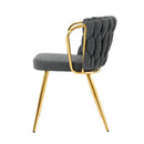Modern Simple Linen Dining Chair With Plated Metal Legs (Set of 2)