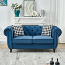 Chesterfield Velvet Fabric Sofa With Roll Armrest And Nailhead, Mid Century 2 Seater Couch In Blue