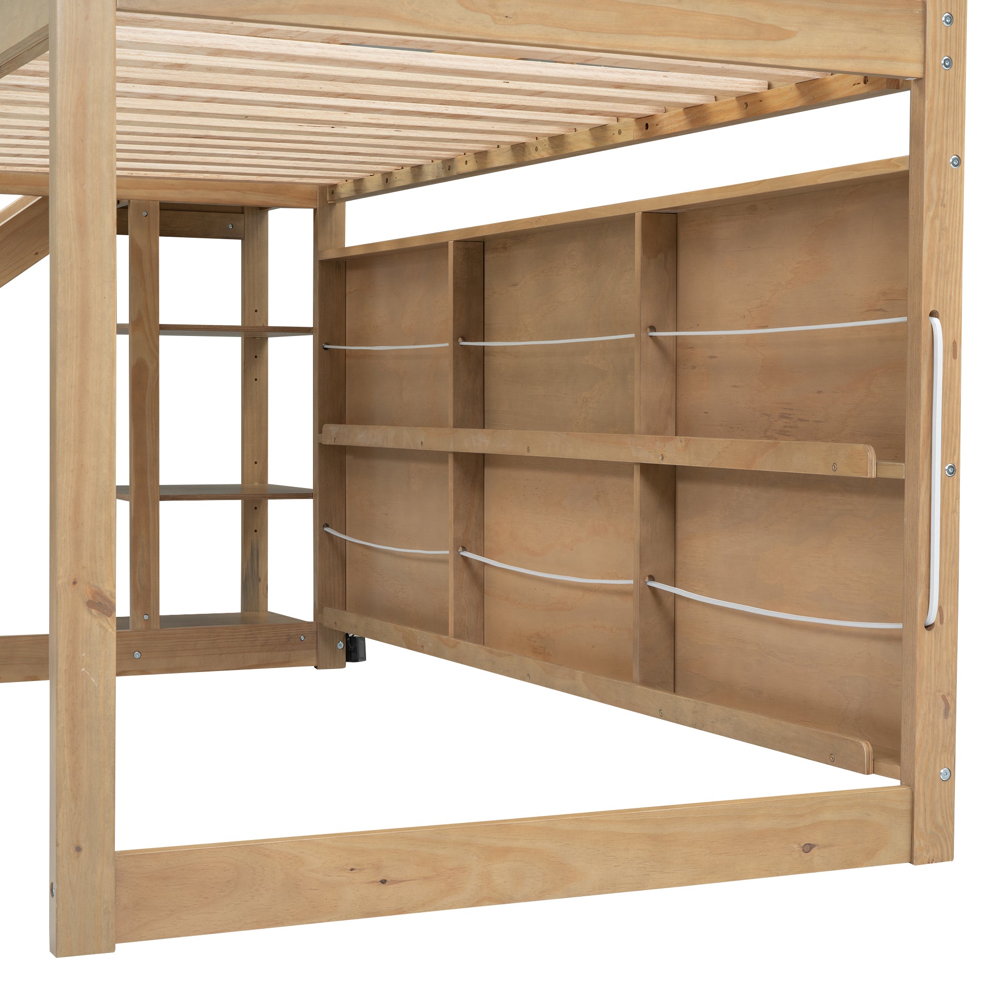 Twin Size Wood House Loft bed with Slide, Storage shelves and Light, Climbing Ramp, Wood Color - Atlantic Fine Furniture Melbourne FL