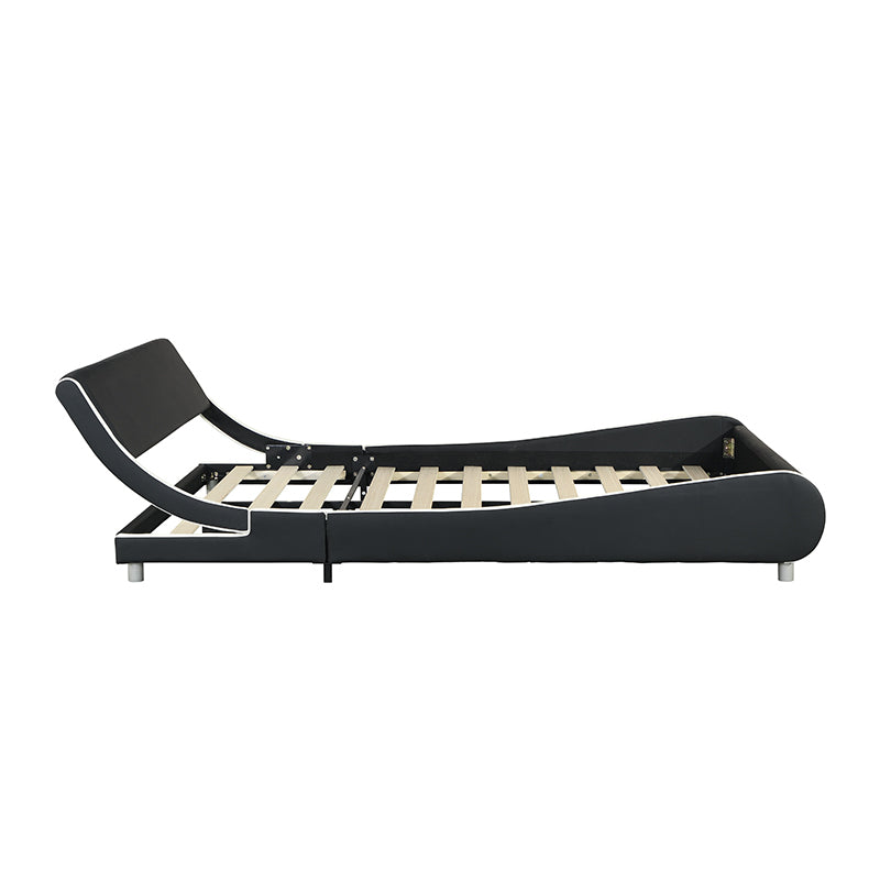 Faux Leather Upholstered Platform Bed Frame, Curve Design, Wood Slat Support, No Box Spring Needed, Easy Assemble, Queen Size, Black and White - Atlantic Fine Furniture Melbourne FL